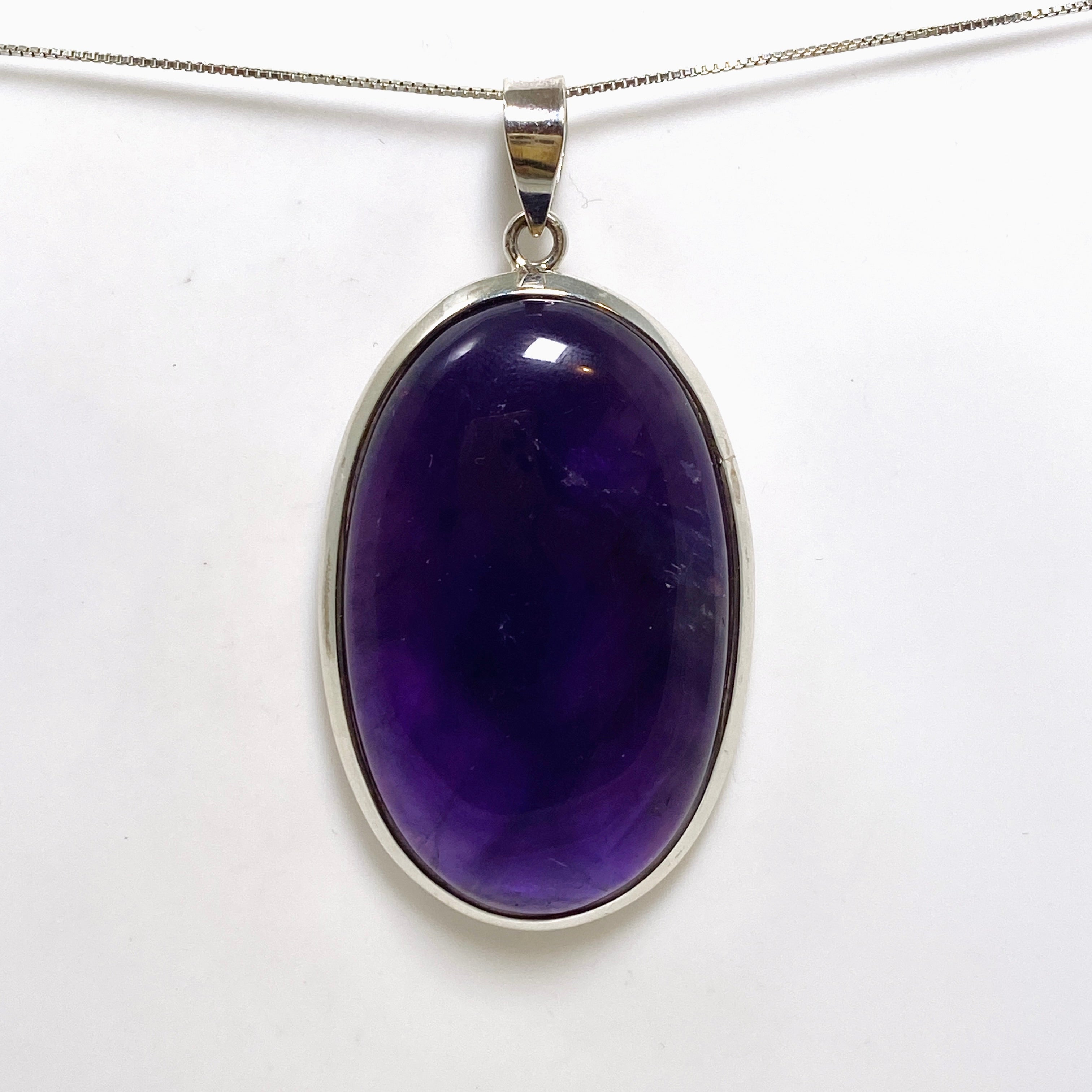 Natural Amethyst Oval Cabochon Pendant Necklace - 925 Sterling Silver Jewelry for Women, Gift for Her - Perfect for Meditation, Healing & Spiritual Practices
