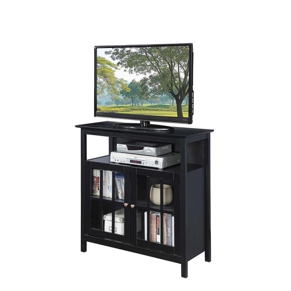 Pemberly Row 42 Inch TV Stand Entertainment Center with Storage Shelves - Black Modern TV Console for Living Room, Bedroom & Home Theater Setup