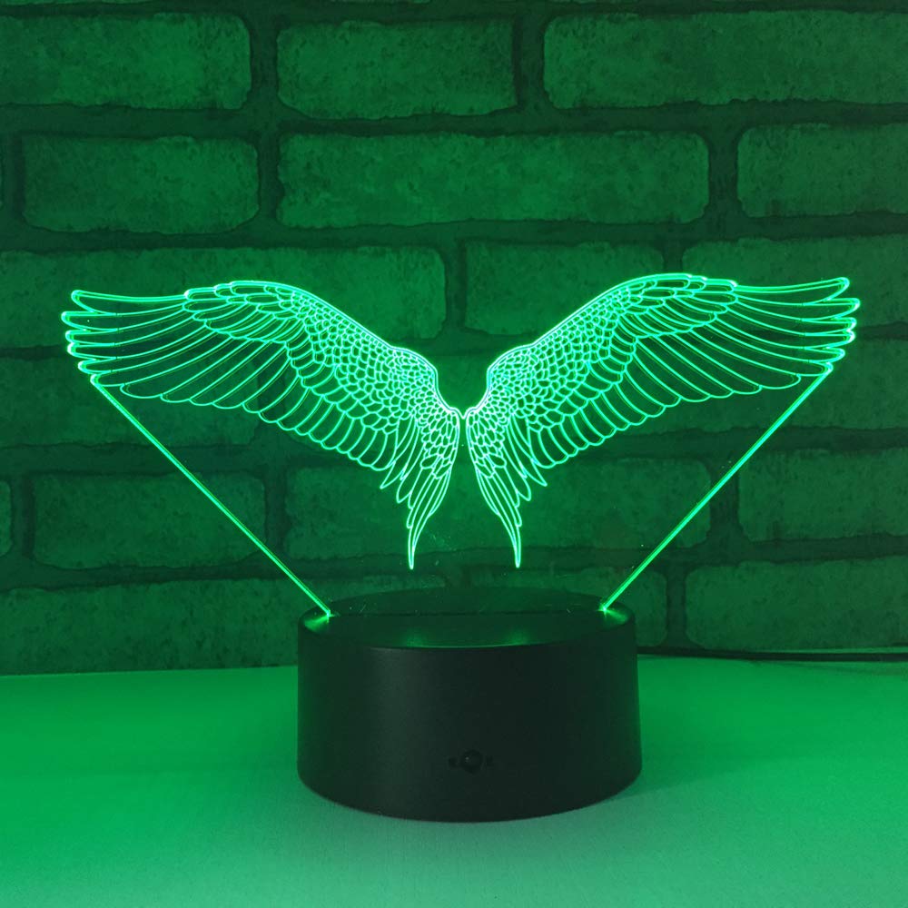 3D Angel Wing Night Light - LED Touch Control Table Lamp with 7 Color Changing Modes, Optical Illusion Desk Decor for Home, Bedroom, Nursery, Christmas Gift for Kids, Women, Birthday Present | Romantic Ambiance & Kids Night Light
