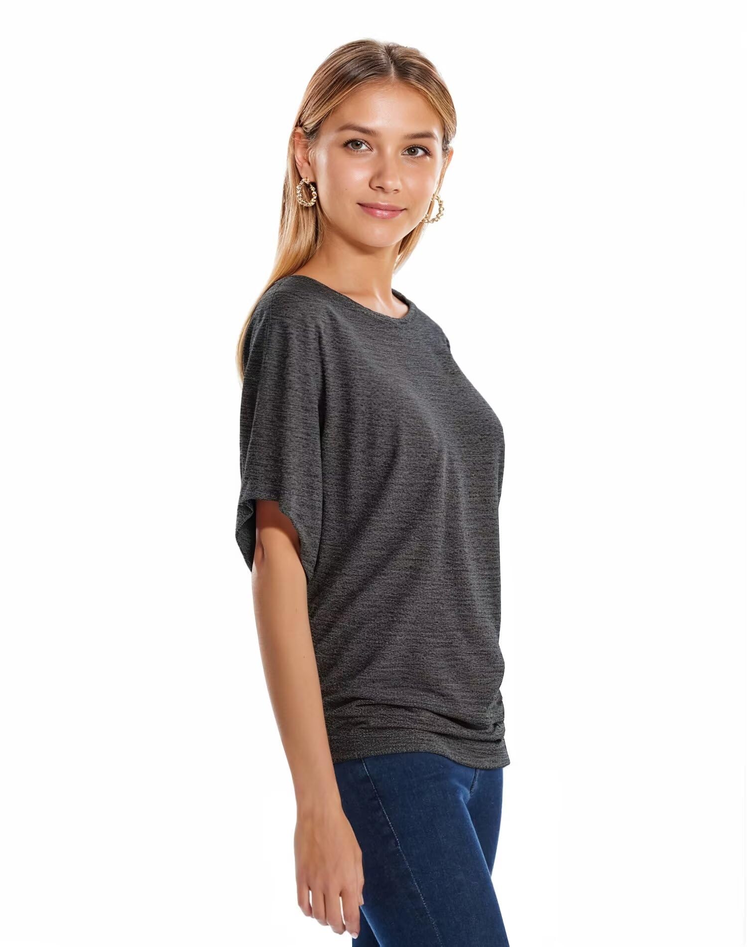 Hybrid & Company Women's Super Comfy Boat Neck Dolman Top Shirt - Soft Stretchy Casual Blouse for Everyday Wear, Work & Weekend Outfits