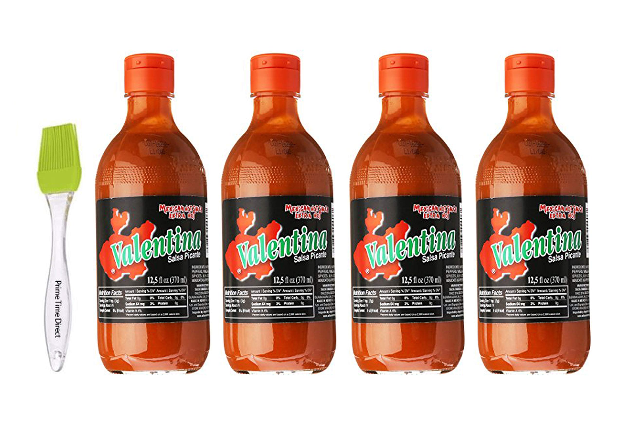 Valentina Black Label Extra Hot Mexican Hot Sauce 12.5oz (4-Pack Bundle) with Silicone Basting Brush - Perfect for Grilling, BBQ, Cooking & Food Gifts
