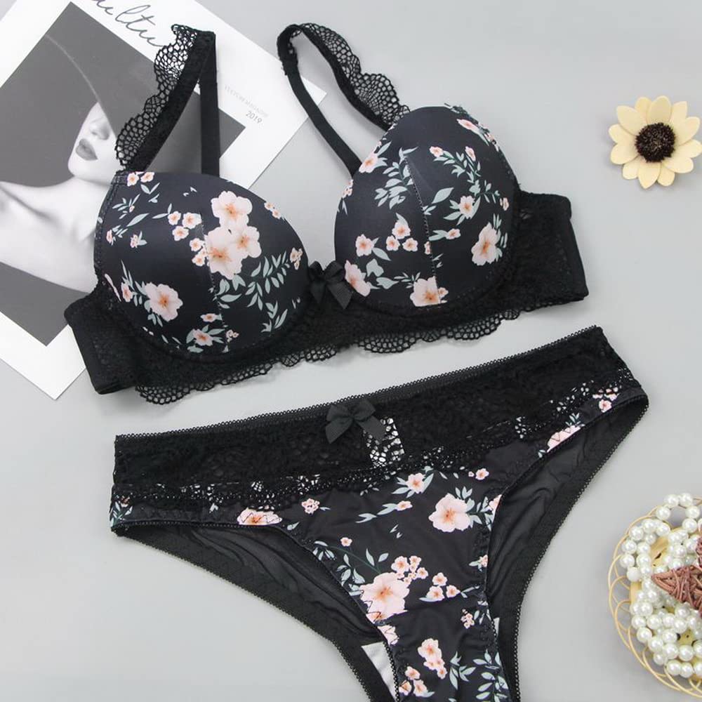 Swbreety Women's Lace Bra and Panty Set - Push Up Floral Print Lingerie with Underwire - Sexy Comfort for Everyday Wear & Special Occasions