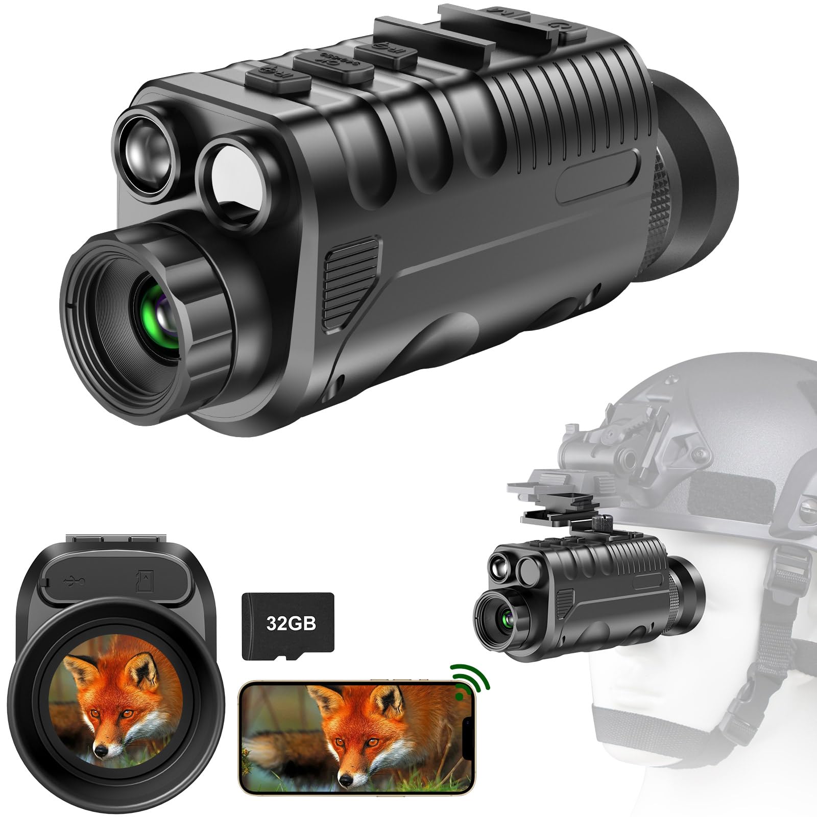 Nightiger Dual IR Night Vision Monocular for Adults - Helmet Mountable OLED Night Vision Goggles with 850nm/940nm IR, Rechargeable Battery, 4K HD Camera & Digital Zoom - Perfect for Hunting, Surveillance, Wildlife Observation & Nighttime Security