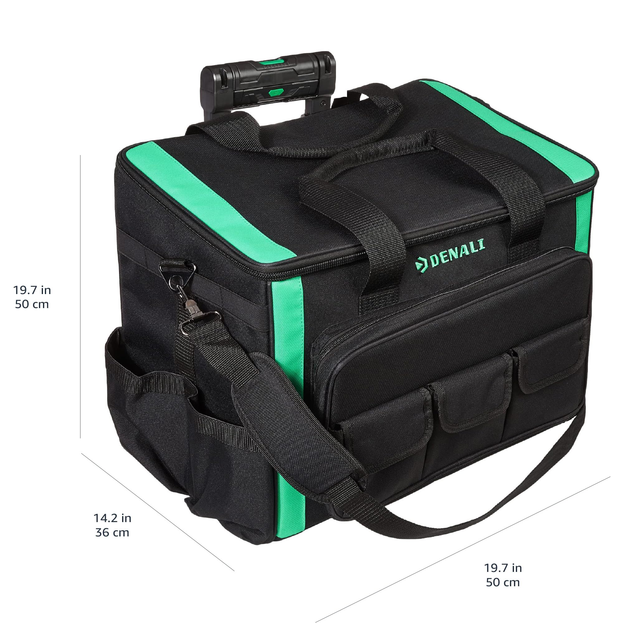 Amazon Basics 20-Pocket Lighted Rolling Tool Bag with Wheels - Heavy Duty Black Tool Organizer for Electricians, Plumbers & Contractors - Perfect for Job Sites, Workshops & Home DIY Projects