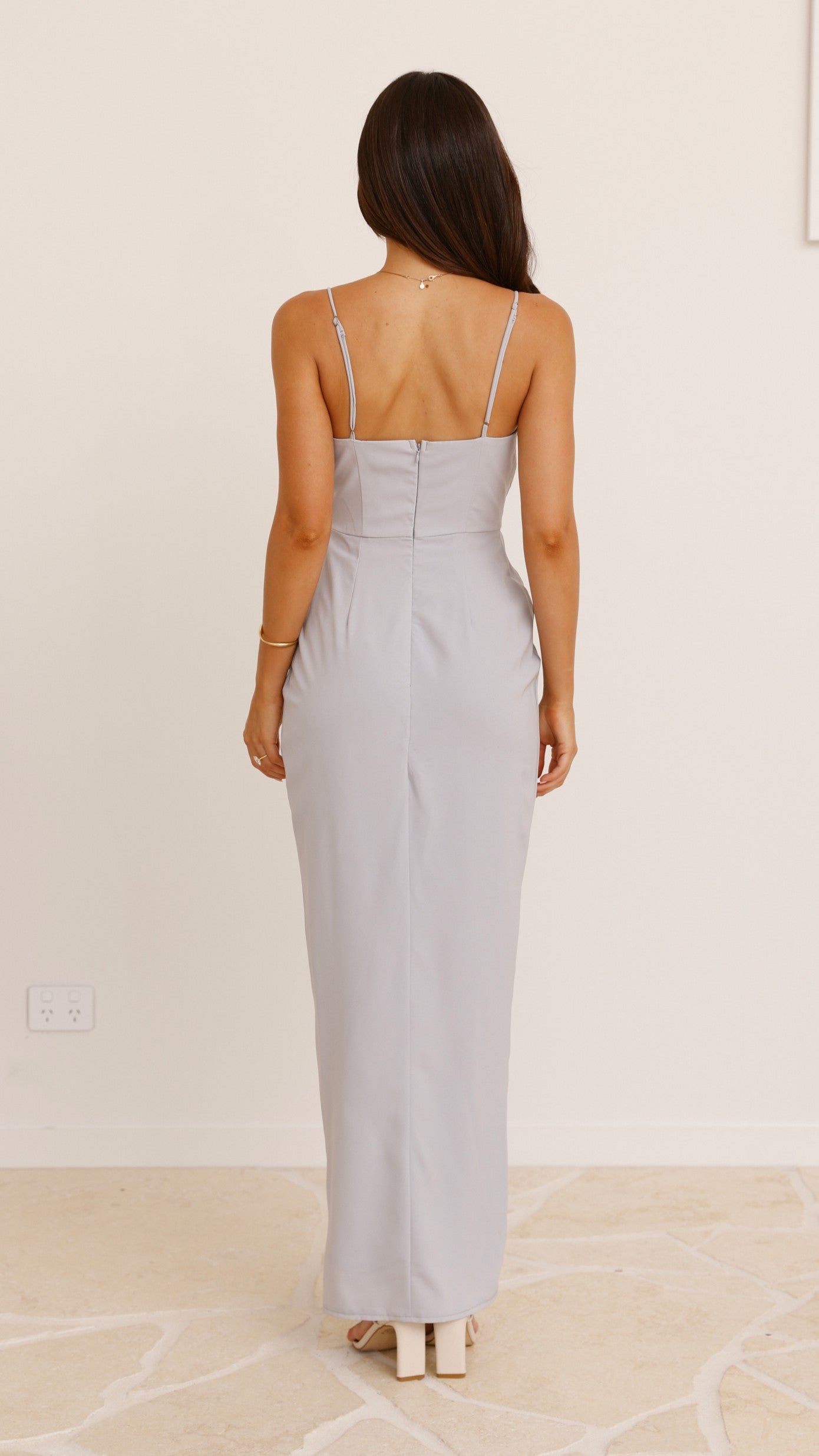 Charlotte Draped Maxi Dress - Light Grey Flowy Long Evening Gown for Women | Perfect for Weddings, Parties & Special Occasions