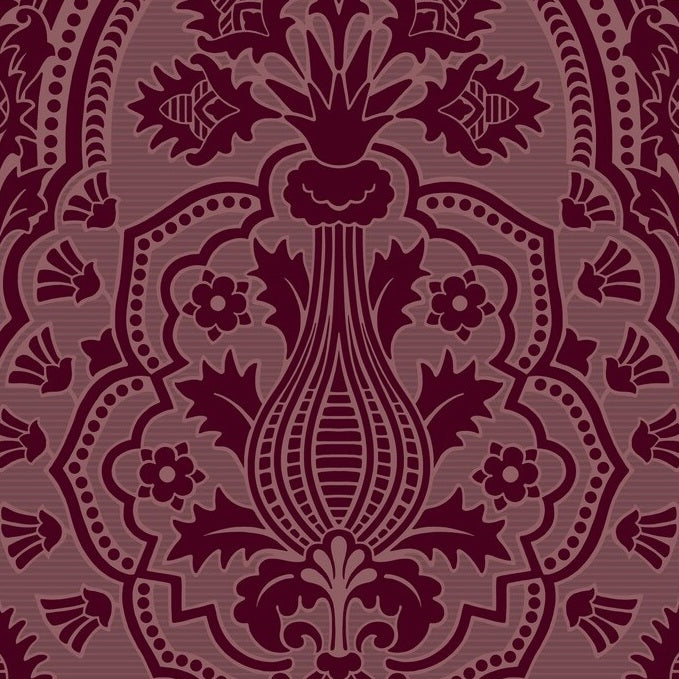 Cole & Son Pugin Palace Flock Red Damask Wallpaper - Elegant Vintage Home Decor for Living Room & Bedroom