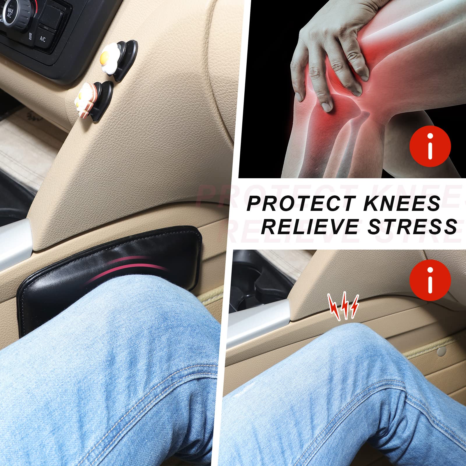 6 Pack Leather Car Knee Cushion - Soft Automotive Center Console Armrest Support Pillow for Knee, Leg & Elbow Comfort | Ergonomic Car Interior Accessories for Truck, SUV & Sedan | Reduce Fatigue on Long Drives & Commutes