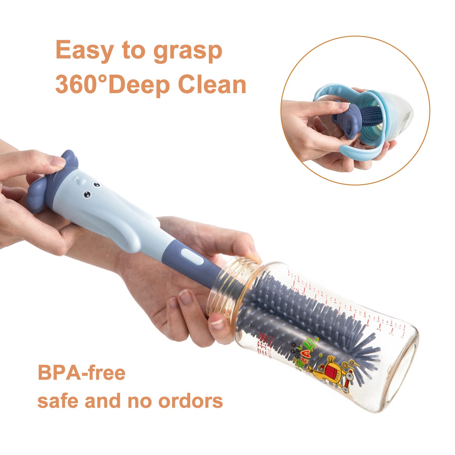 Premium Silicone & Nylon Bottle Cleaning Brush Set - Multi-Purpose Baby Bottle, Straw, Cup & Dish Scrubber - Durable Dark Blue Kitchen Cleaning Tools for Infant Feeding, Home & Travel Use