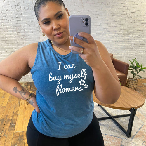 Buy Myself Flowers Muscle Tank Top - Women's Floral Workout Shirt for Gym, Yoga & Running - Cute Athletic Tops for Fitness & Casual Wear