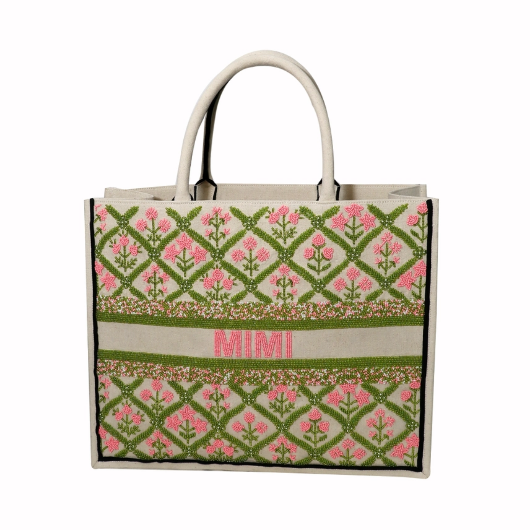 Beaded Floral Trellis Tote Bag - Stylish Women's Handbag for Summer, Beach, and Casual Outings | Perfect for Shopping, Travel, and Everyday Use