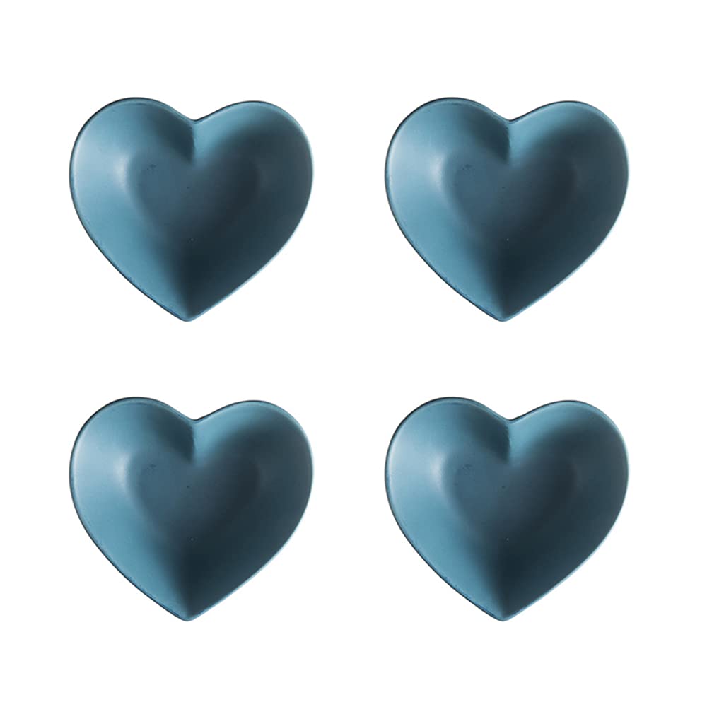 Heart-Shaped Porcelain Side Dish Bowls - Matte Finish Soy Sauce Dishes Set of 4 (Black/White/Blue) | Perfect for Sushi, Dumplings & Asian Cuisine