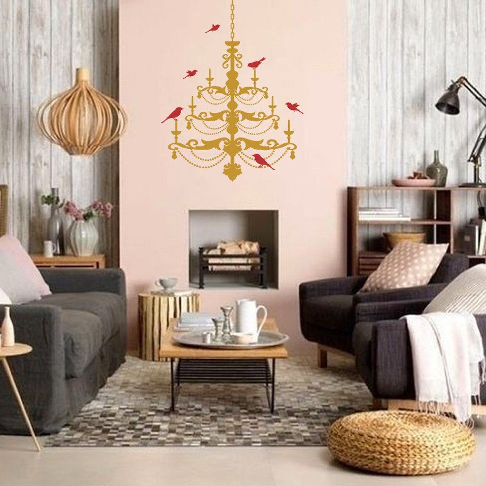 Custom Bird Chandelier Vinyl Wall Decal - Elegant Home Decor for Living Room, Bedroom & Nursery - Removable & Reusable Wall Sticker for DIY Interior Design