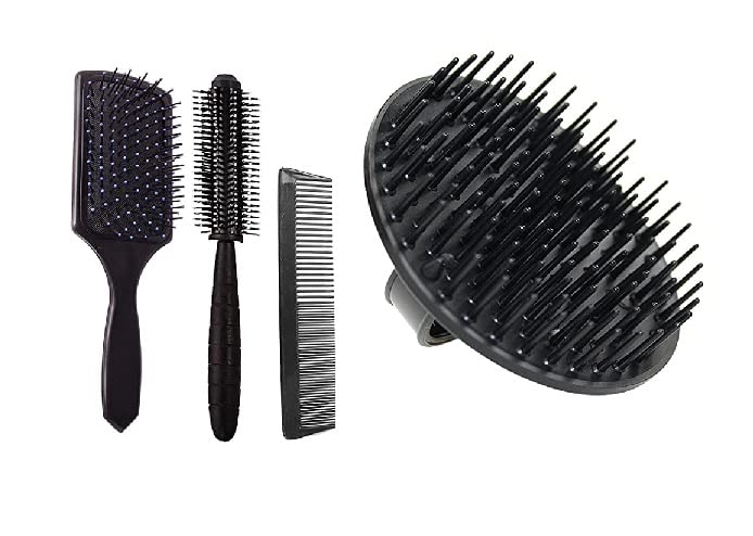 Professional Hair Styling Paddle & Round Brush Set with Head Massager Comb - 4-Piece Hair Straightener Kit for Women & Men | Perfect for Salon Styling, Home Use & Travel