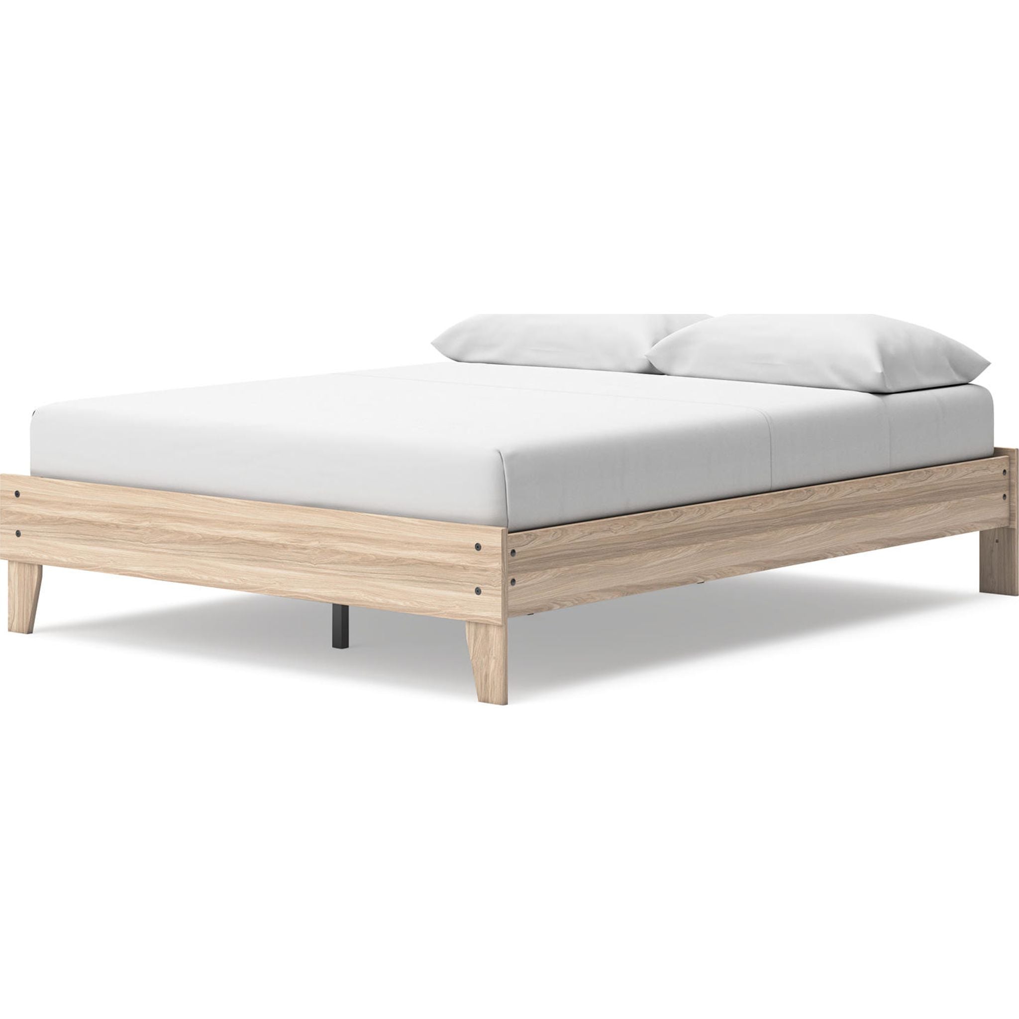 Battelle Queen Size Platform Bed Frame with Headboard - Tan Wooden Finish for Modern Bedroom Decor