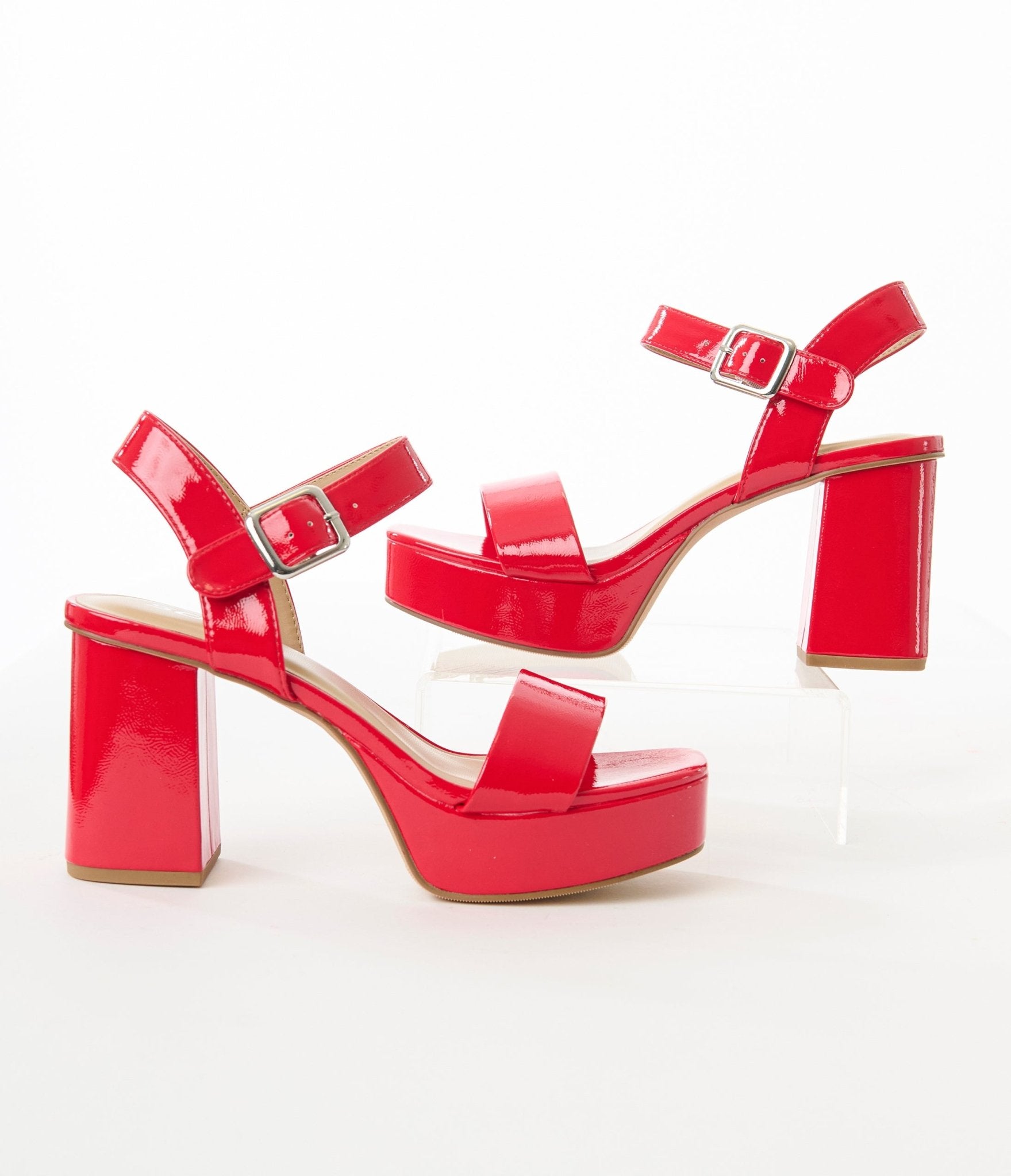 Stylish Red Patent Faux Leather Platform High Heels for Women - Perfect for Parties, Weddings & Night Out