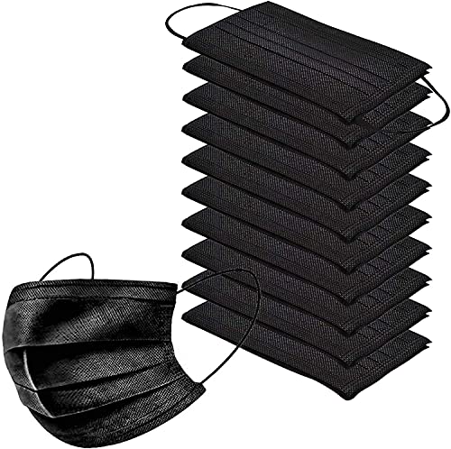 BINGFONE - 50 Pack Black Disposable Face Masks, 3-Ply Protection with Soft Elastic Earloop - Breathable & Skin-Friendly for Daily Use, Work, Travel, and Public Safety