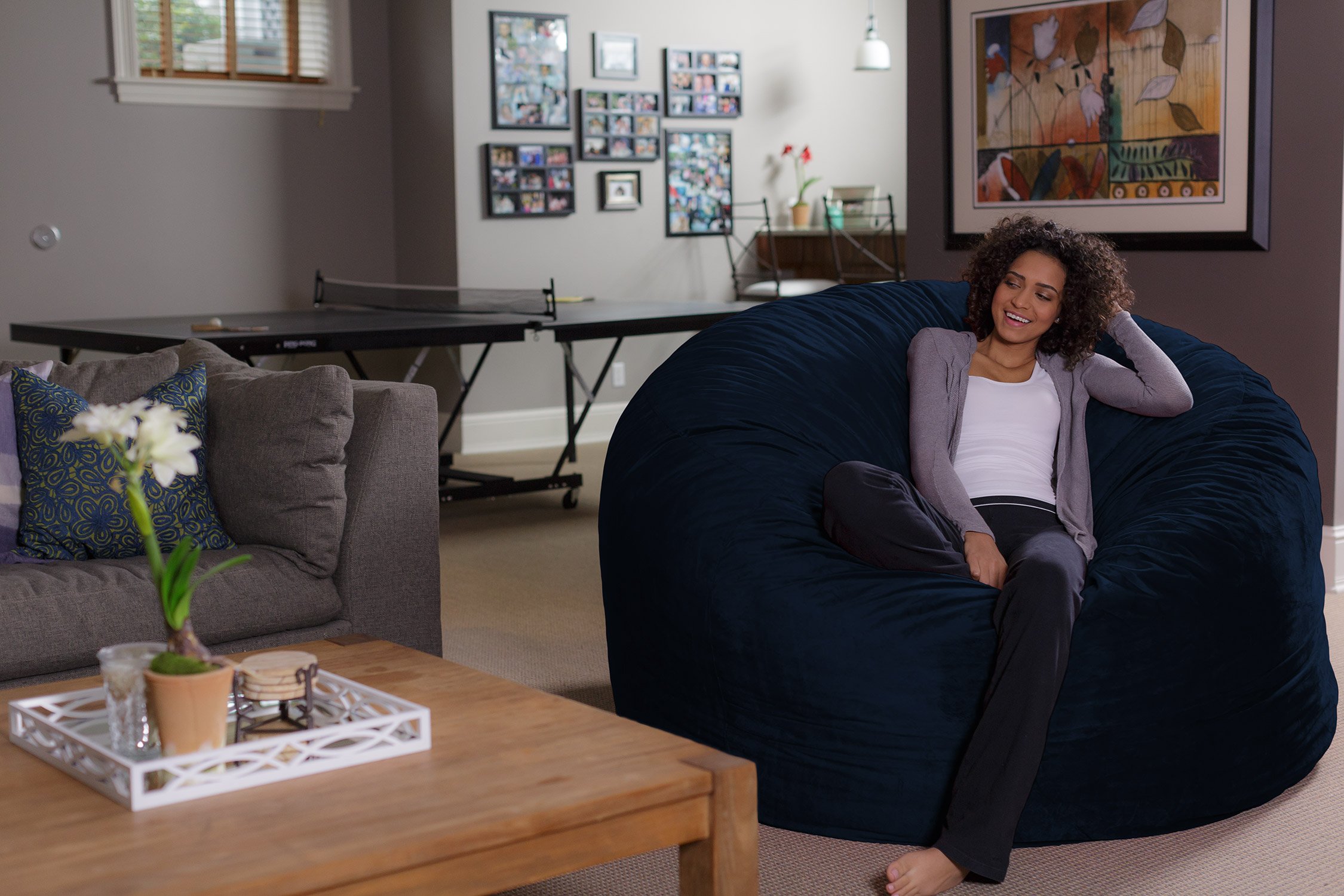 Ultra Soft Sofa Sack Bean Bag Chair with Memory Foam & Microsuede Cover - 6ft Plush Foam Filled Furniture for Dorm Room, Living Room & Bedroom - Navy Blue Comfort Seating for Relaxing, Gaming & Lounging