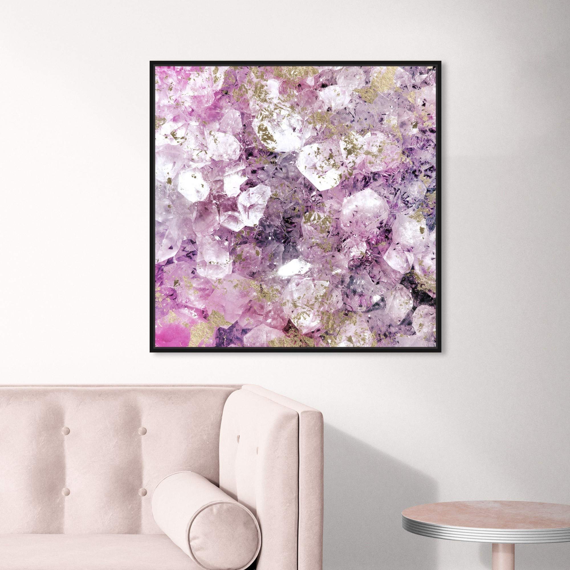 Abstract Framed Wall Art Canvas Print - Purple & Gold Romantic Crystal Home Decor - 24x24 Inches - Perfect for Living Room, Bedroom & Office Decor