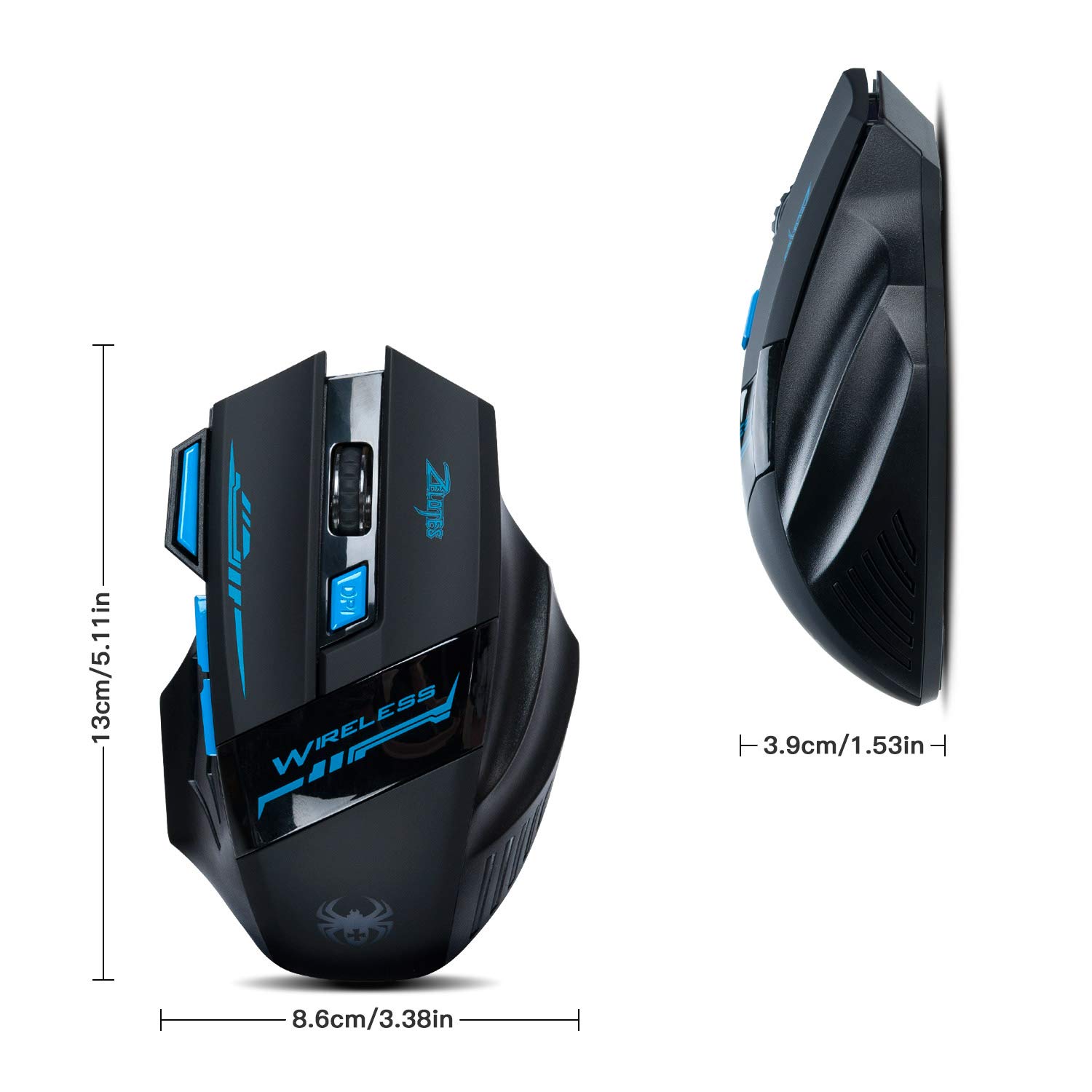 Songway 2.4GHz Wireless Optical Mouse with LED Light - 2400 DPI, 9 Buttons, USB Receiver for Laptop, Desktop, PC & Tablets (Black) | Perfect for Office Work, Gaming & Travel Use