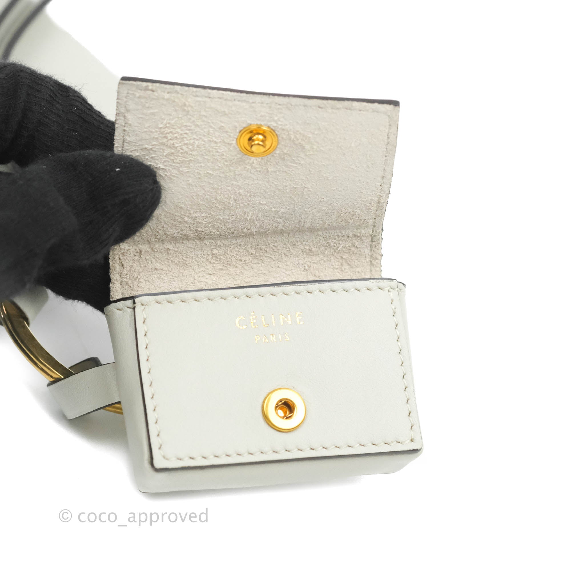 Celine Multi Key Ring Coin Card Case in Light Grey Calfskin Leather - Perfect for Organizing Keys, Cards & Coins | Stylish Everyday Essential for Women