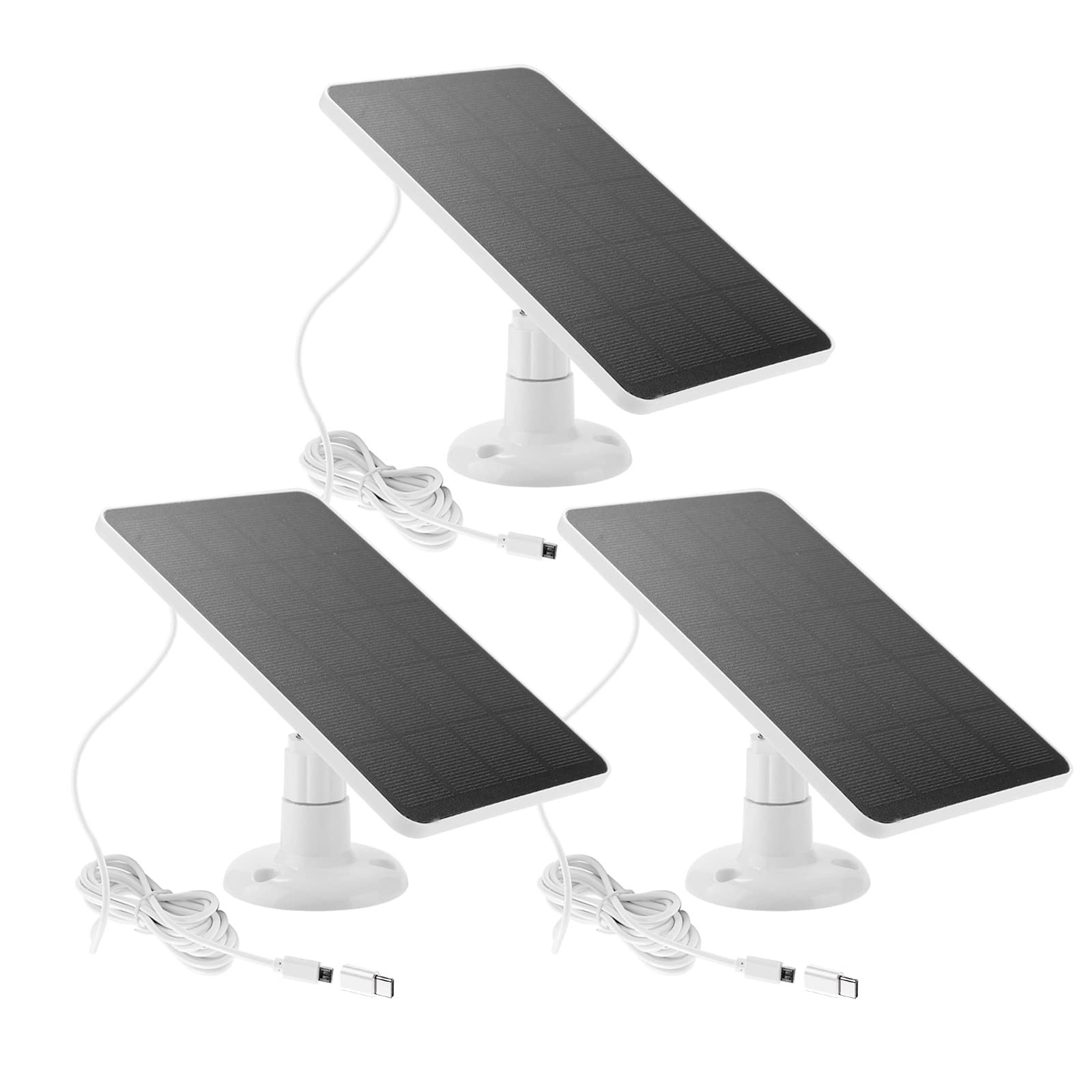 3-Pack Solar Panel Charger for EufyCam 3/3C/S300/2/2 Pro/2C/2C Pro/C210/S330/S340/E340/E/E20/E40/L20/L40/S40/4G Security Cameras - Micro USB & Type-C 10FT Charging Cable - Weatherproof Outdoor Solar Power for Continuous Surveillance