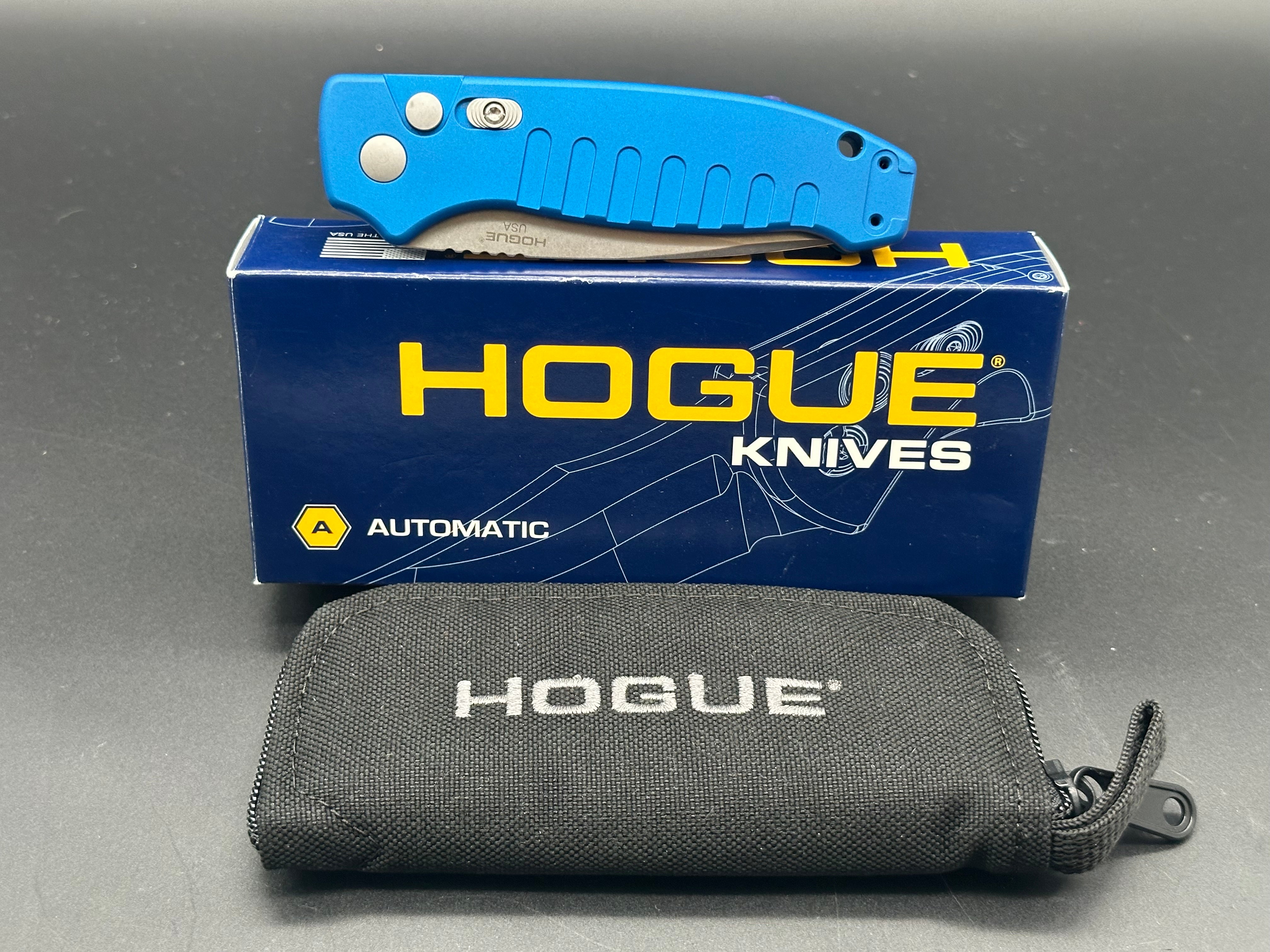 Hogue Ballista Drop Point Automatic Knife - Matte Blue Finish - Tactical EDC Knife for Outdoor, Camping & Survival Use