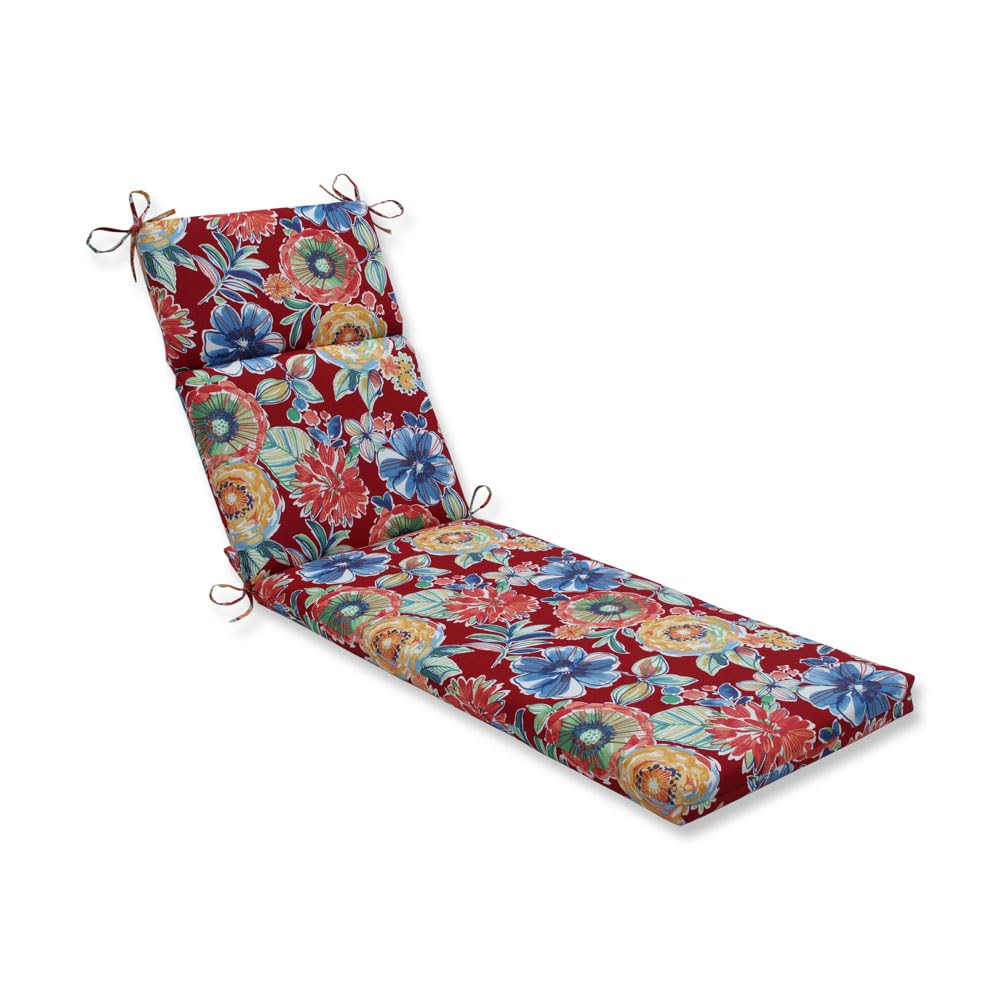 Pillow Perfect Bright Floral Split Back Chaise Lounge Cushion - Indoor/Outdoor Use with Ties, Plush Fiber Fill, Weather & Fade Resistant - 72.5