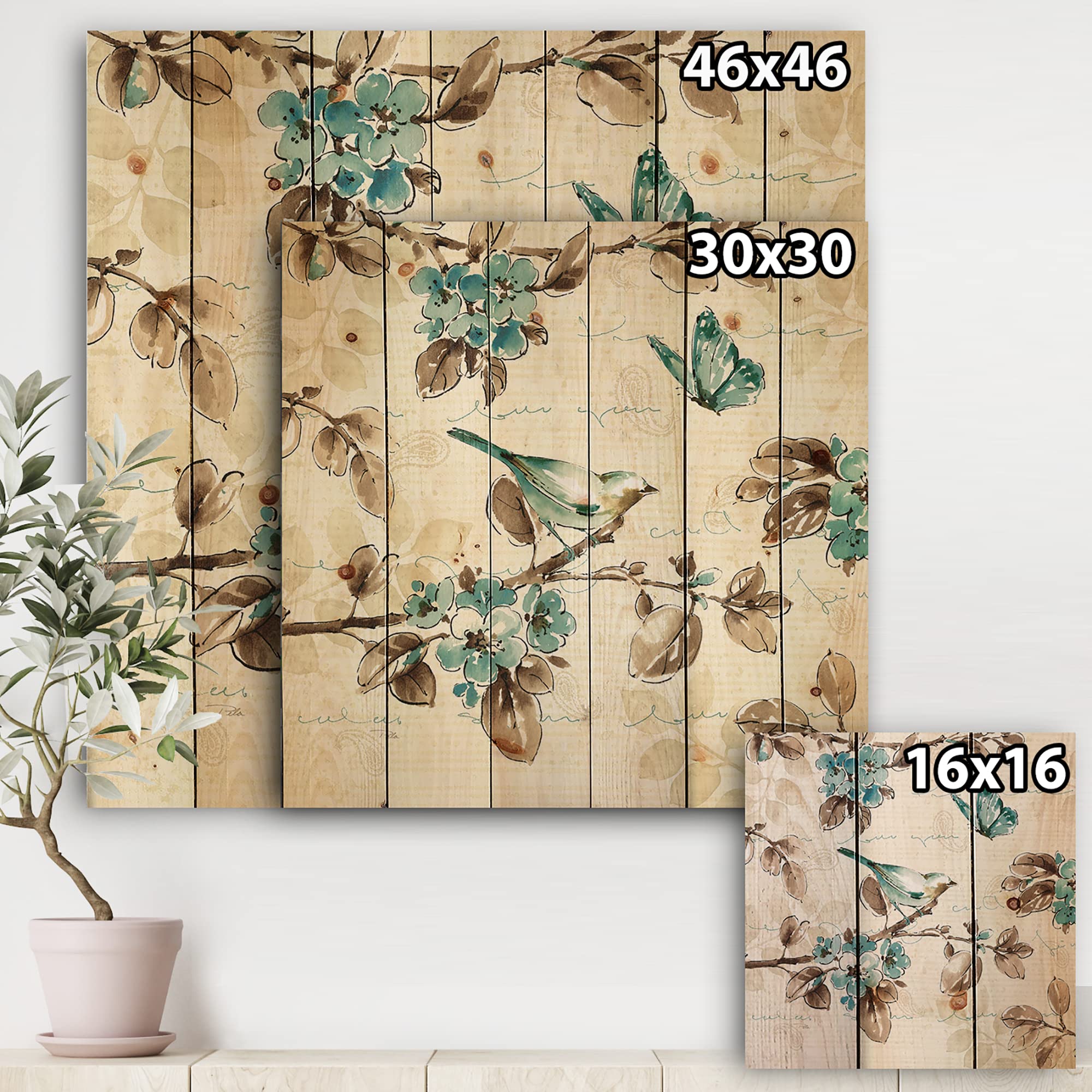 DesignQ Beige Bird Wings III Traditional Wood Wall Decor - Handcrafted Pine Wood Art Panel with Large Animal Print - Perfect for Living Room, Bedroom & Office Decoration