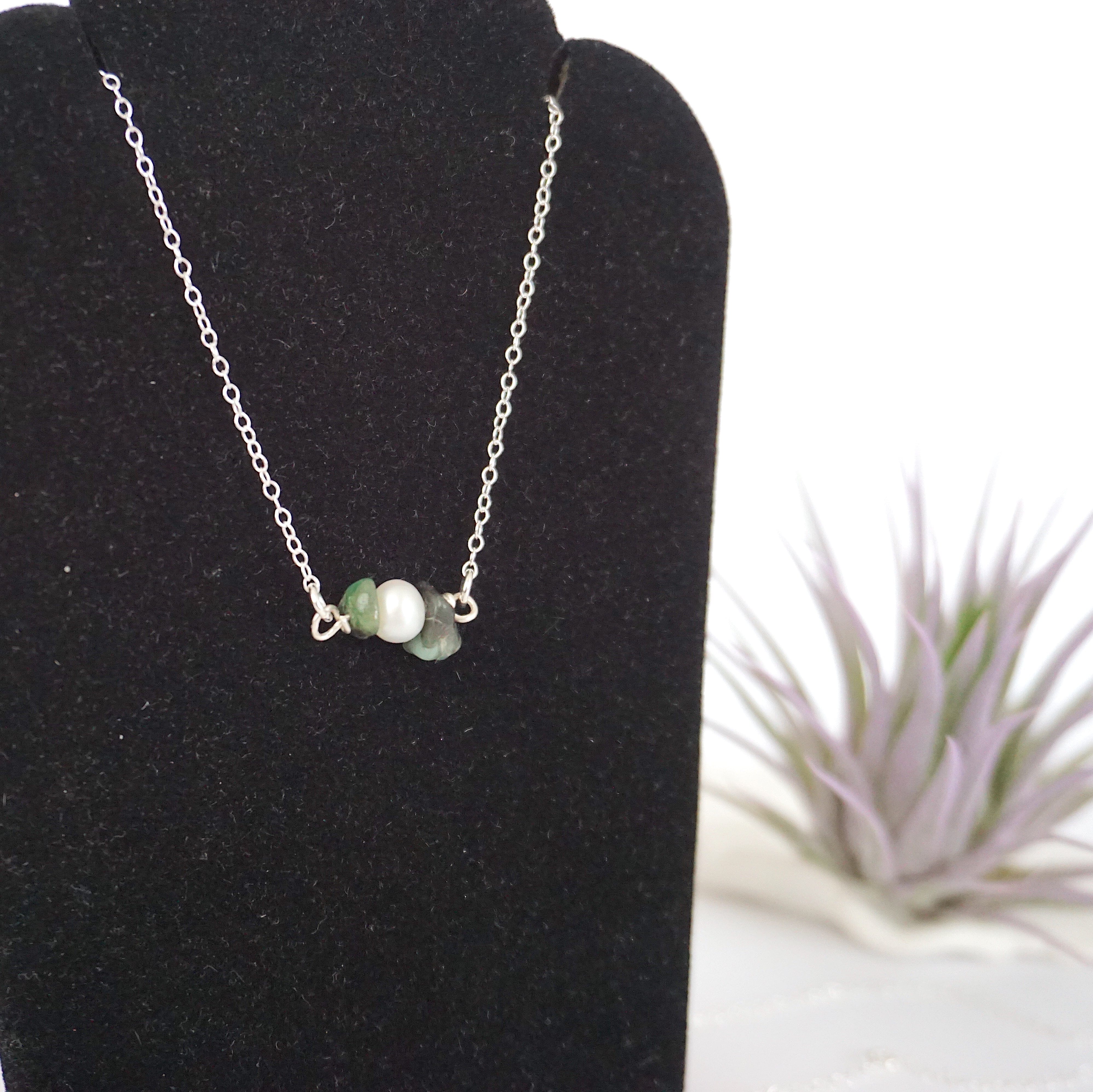 Emerald & Pearl Charm Necklace - Elegant Jewelry for Women, Dainty Pendant Necklace, Perfect Gift for Birthday, Anniversary & Valentine's Day | Great for Parties, Weddings & Everyday Wear