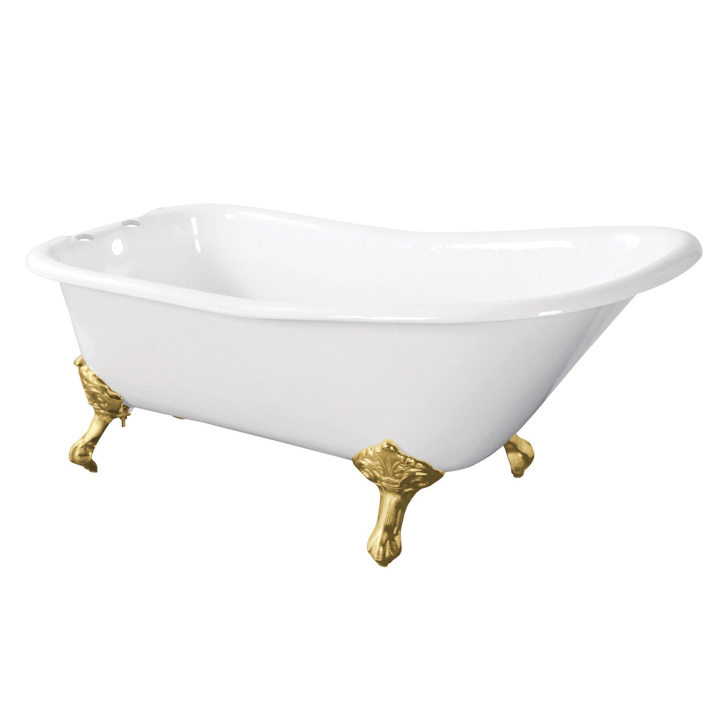Aqua Eden 67 Inch Cast Iron Clawfoot Bathtub - Classic Flat Rim Single Slipper Design with 7 Inch Faucet Drillings, White & Brushed Brass Finish | Perfect for Vintage Bathroom Decor, Spa Retreats & Luxury Home Renovations