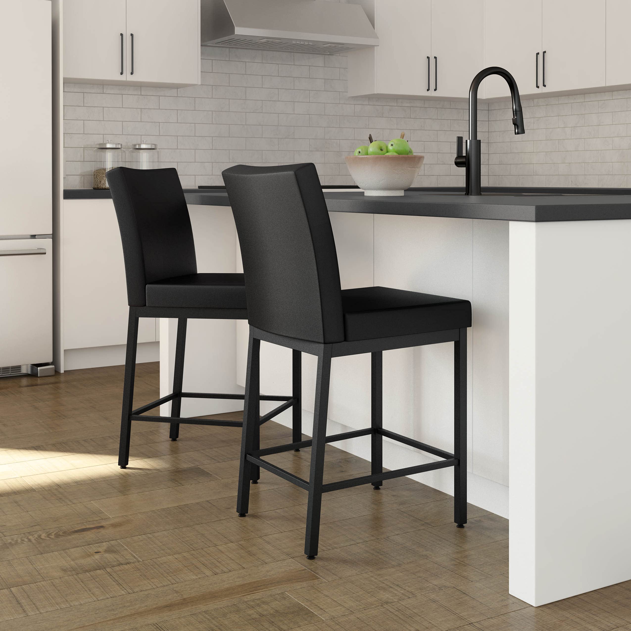 Amisco Perry 30 Inch Bar Stool - Charcoal Black & Brown Faux Leather Seat with Black Metal Frame - Perfect for Kitchen Island, Home Bar & Breakfast Nook