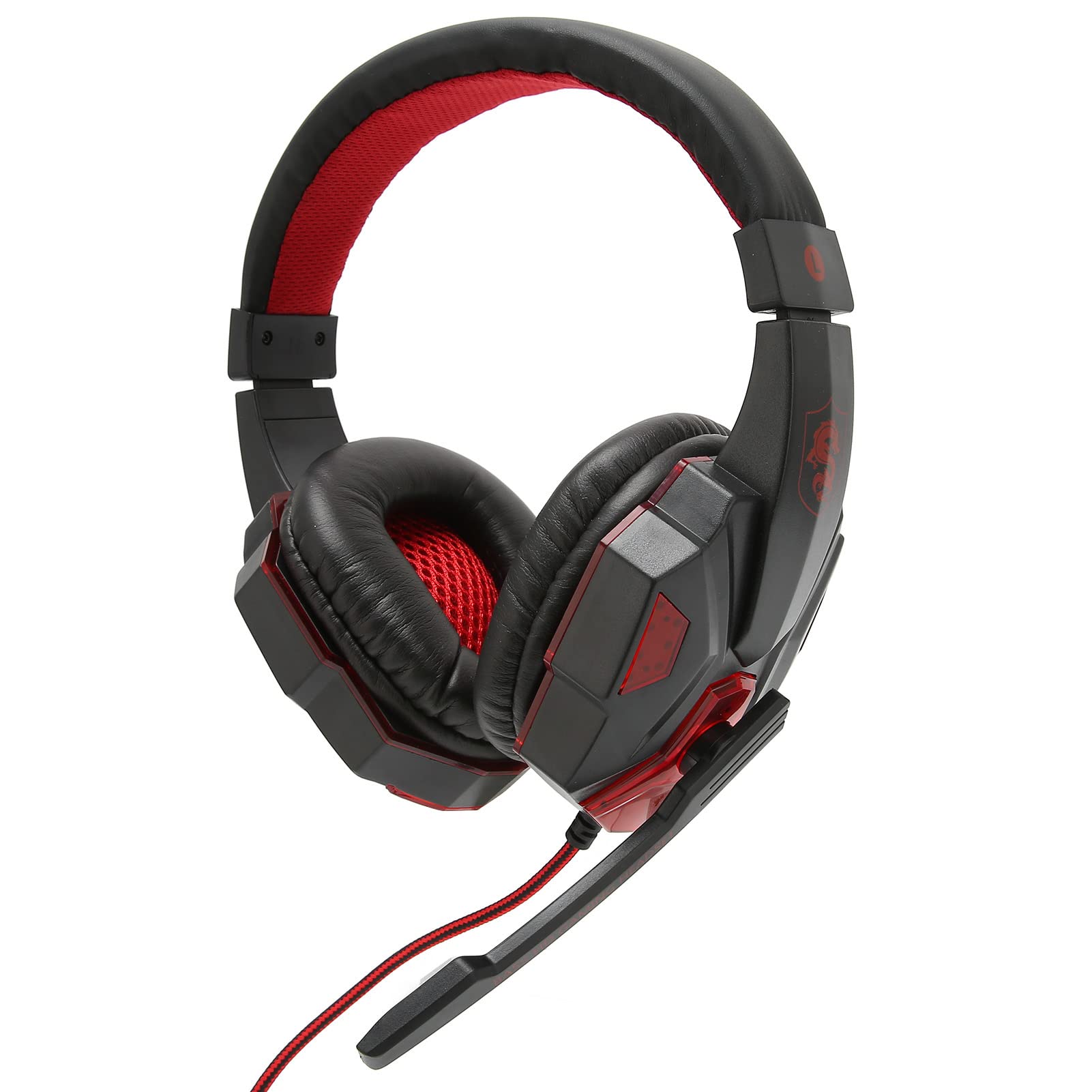 Premium Stereo Gaming Headset for PC, PS4, Xbox One, PSP, Laptop & Phone - Noise Cancelling Over-Ear Headphones with Luminous Design, Volume Control & Mute Function - Soft Memory Earmuffs for Gamers (Black/Red) - Perfect for Competitive Gaming, Streaming & Late-Night Sessions