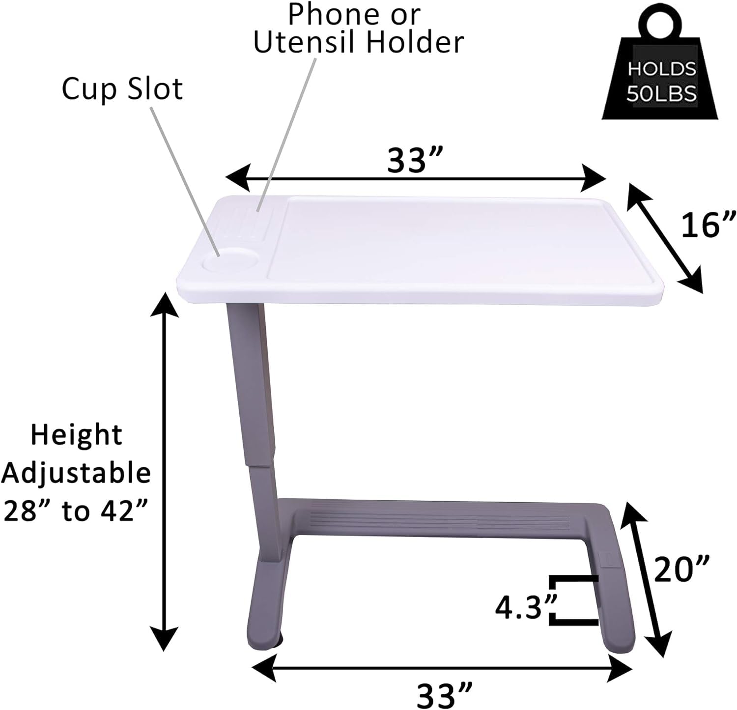 Adjustable Overbed Table with Wheels - Portable Hospital Bedside Table for Home & Medical Use - Rolling Over The Bed Desk for Eating, Working, Reading in Bed or Recovery