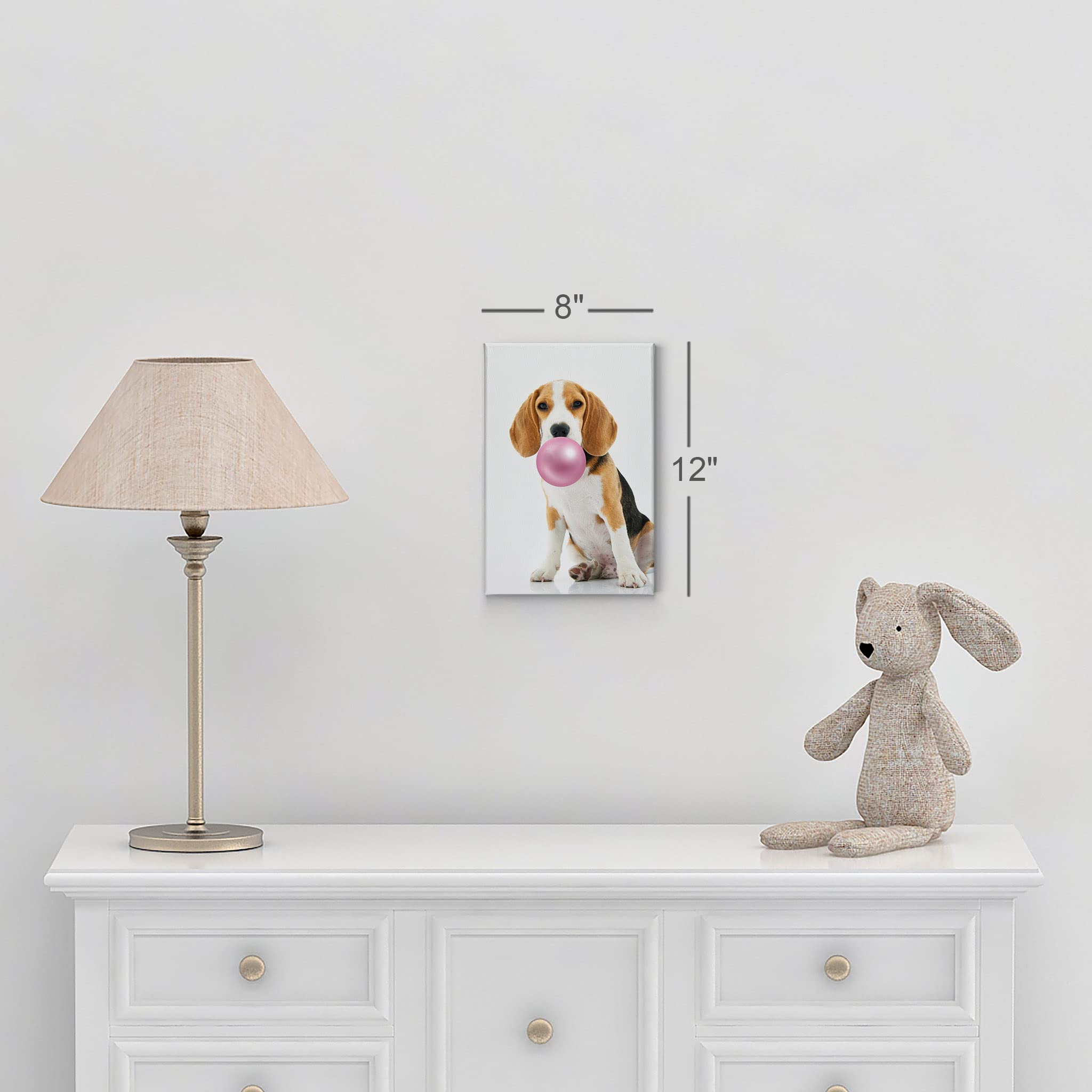 Cute Beagle Dog Bubble Gum Pop Art Canvas Print - Pink Animal Wall Decor for Kids Room, Nursery & Home - 40x30 Inch Made in USA | Perfect for Birthday Gifts & Playroom Decoration