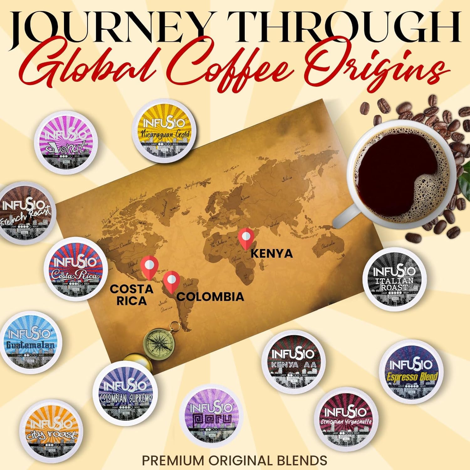 InfuSio Chicory Coffee Pods - 96 Count Single Serve K-Cups for Keurig Brewers | Premium Roasted Coffee Blend | Perfect for Morning Energy & Afternoon Relaxation