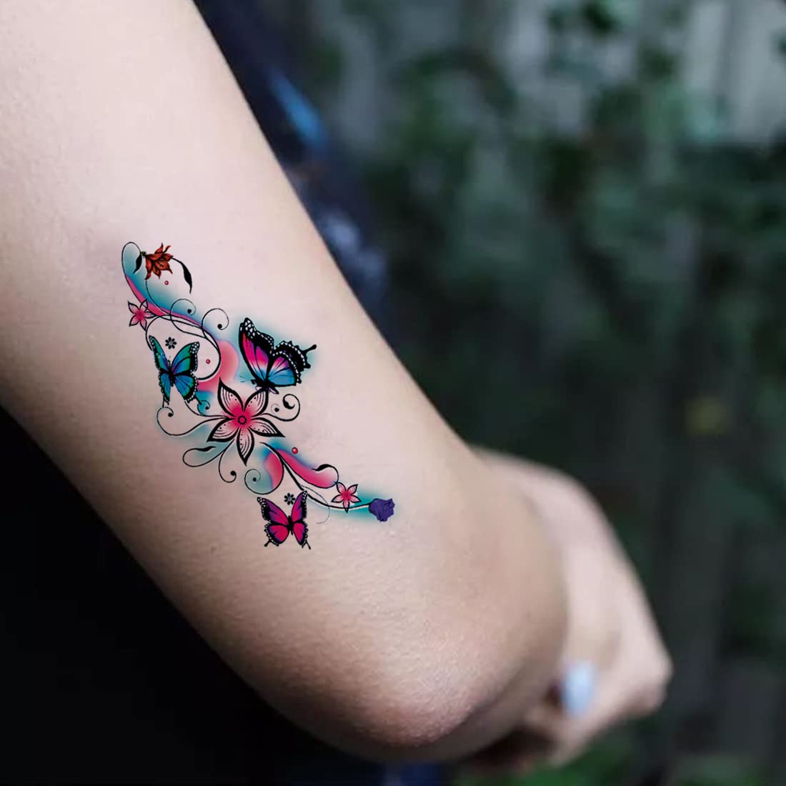Colorful Butterfly & Flower Waterproof Temporary Tattoos for Kids - Long Lasting Fake Tattoos for Parties, Halloween & Summer Fun