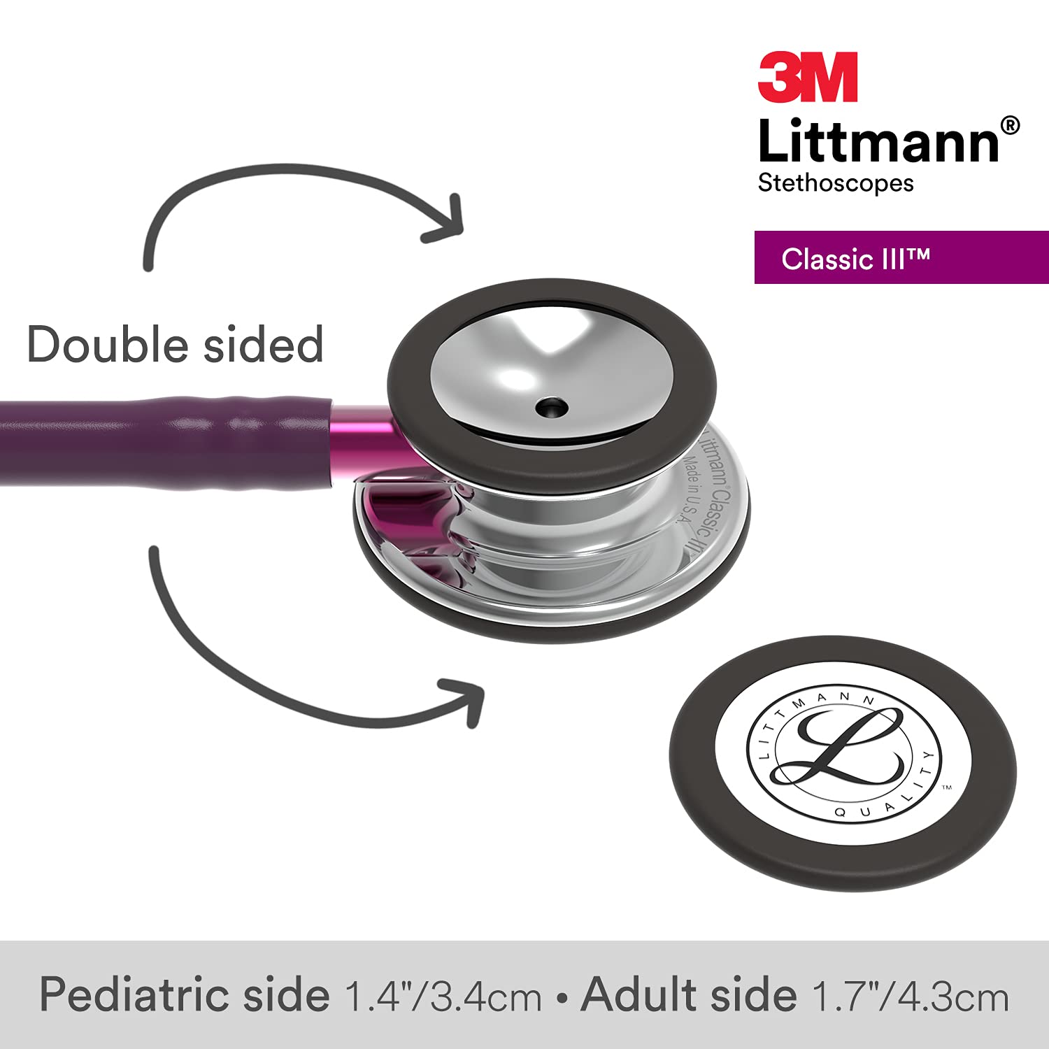 3M Littmann Classic III Monitoring Stethoscope - Mirror Chestpiece, Plum Tube, Pink Stem & Smoke Headset, 27 Inch (Model 5960) | Ideal for Medical Professionals, Nurses & Students in Hospitals & Clinics