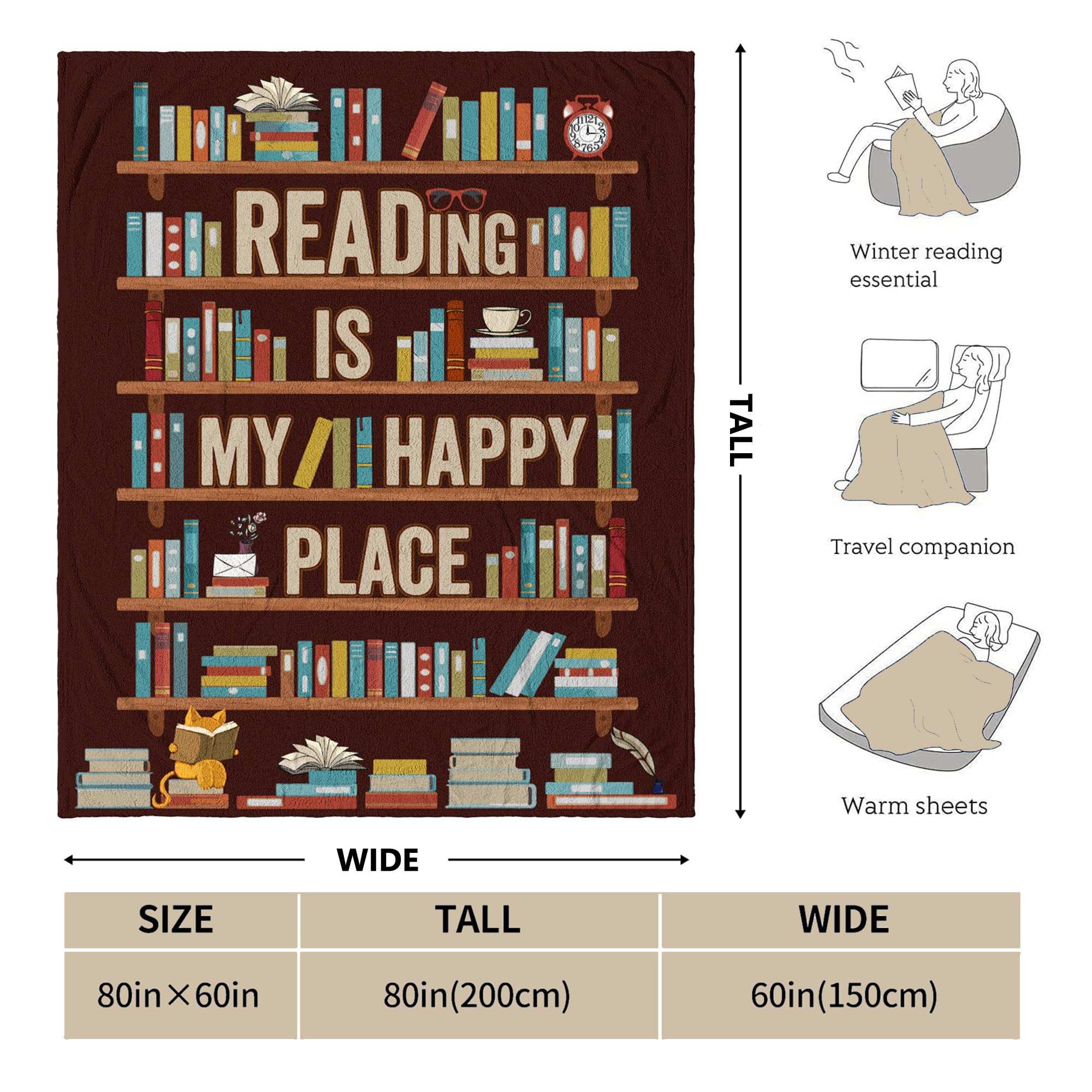Cozy Book Lovers Gift Blanket 80x60 Inch - Perfect Librarian & Book Club Throw Blanket for Reading Enthusiasts - Best Bookworm Gifts for Birthday, Christmas, Graduation - Ideal for Reading Nooks, Library Lounging & Cozy Winter Nights