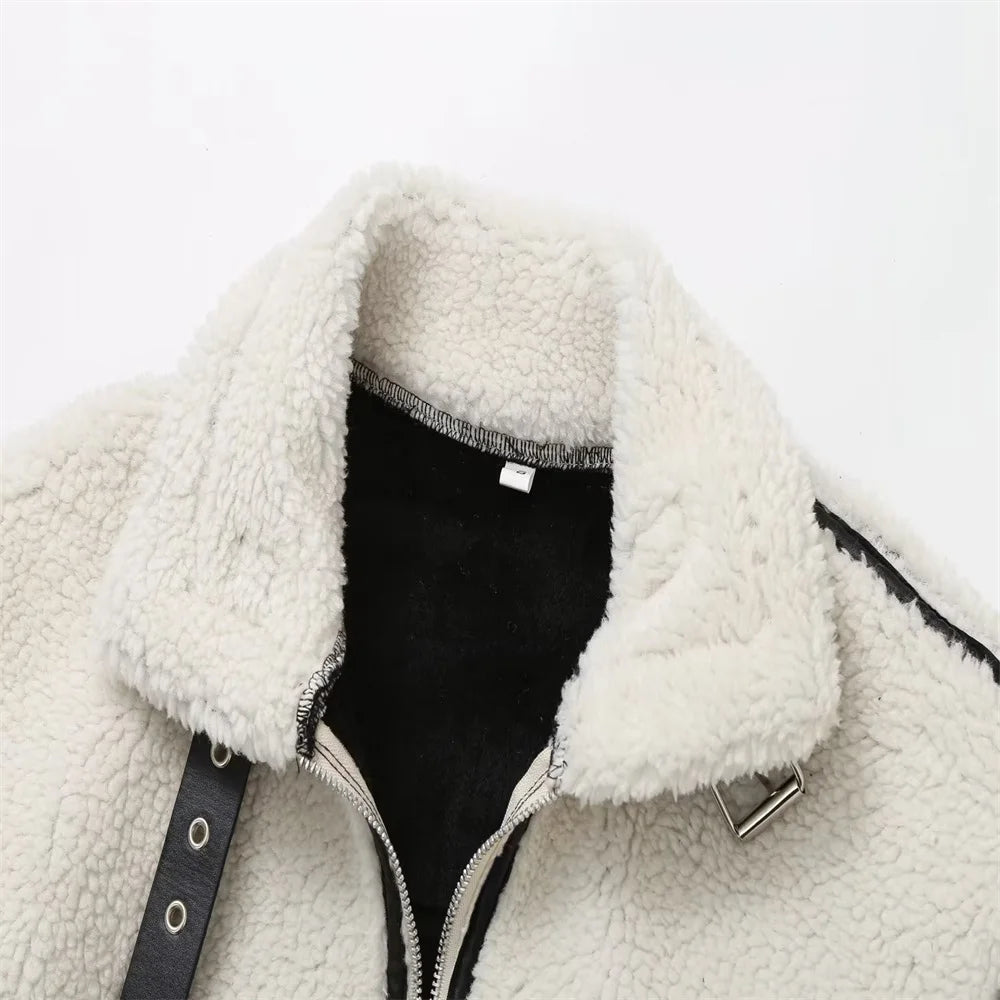 Women's Autumn Fur Jacket - Cozy Lamb Wool Plush Coat with Contrast Color for Casual Wear | Perfect for Fall Outfits, Daily Errands & Cold Weather Fashion