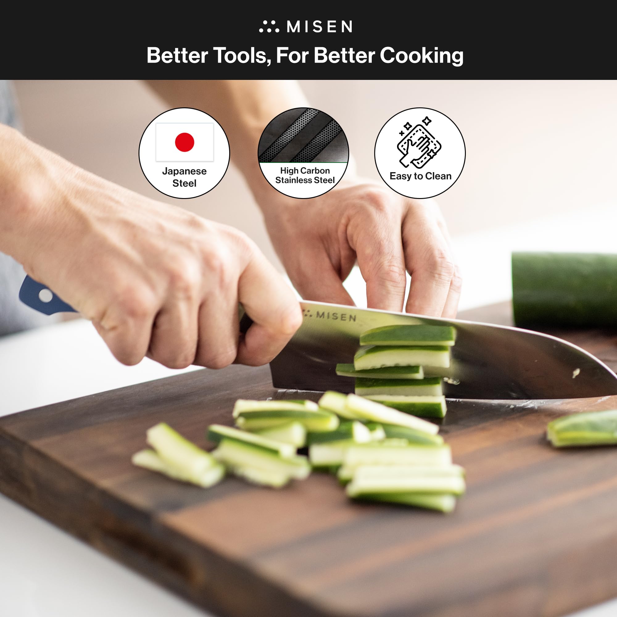 Misen Japanese Santoku Chef Knife 7.5 Inch - High Carbon Stainless Steel Kitchen Knife - Razor Sharp Japanese Style Blade for Cutting, Slicing, Chopping Vegetables, Meat & Fish - Perfect for Home Chefs & Professional Cooking - Gray