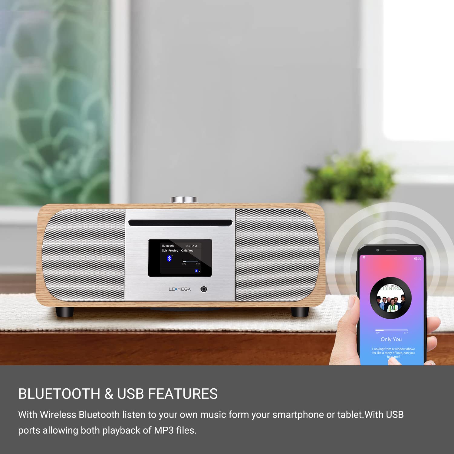 LEMEGA M5P DAB Radio with CD Player & Bluetooth - 35W Hi-Fi Stereo System, WiFi Internet Radio, Spotify Connect, USB Player, Dual Alarm Clock, FM Digital Radio with Remote Control - White Oak - Perfect for Bedroom, Kitchen, and Office Use