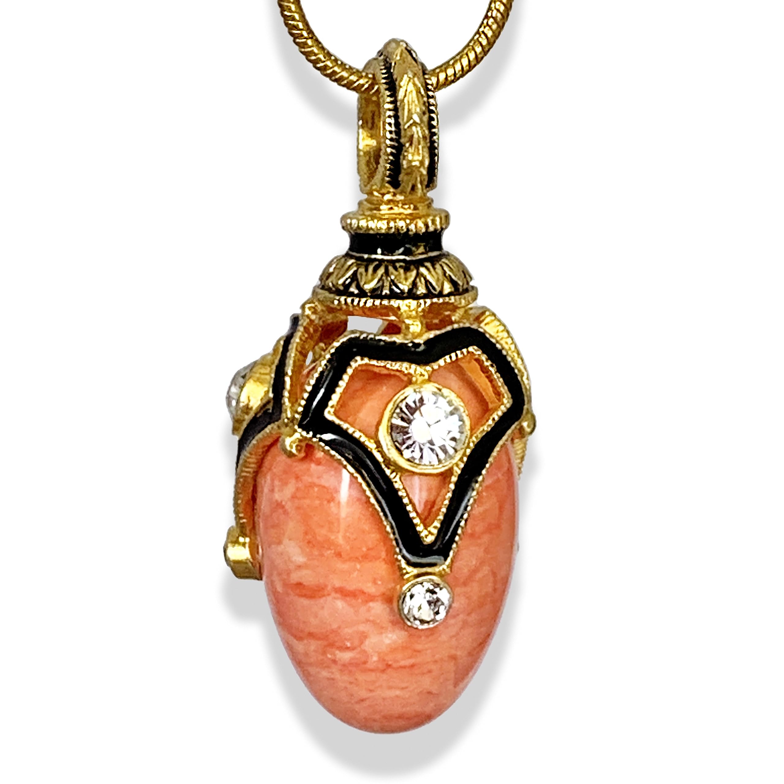 Elegant Sterling Silver Necklace with Coral Egg Pendant, Crystals & Enamel Gold Plating - 24-inch Chain for Women | Perfect for Gifts, Weddings & Special Occasions