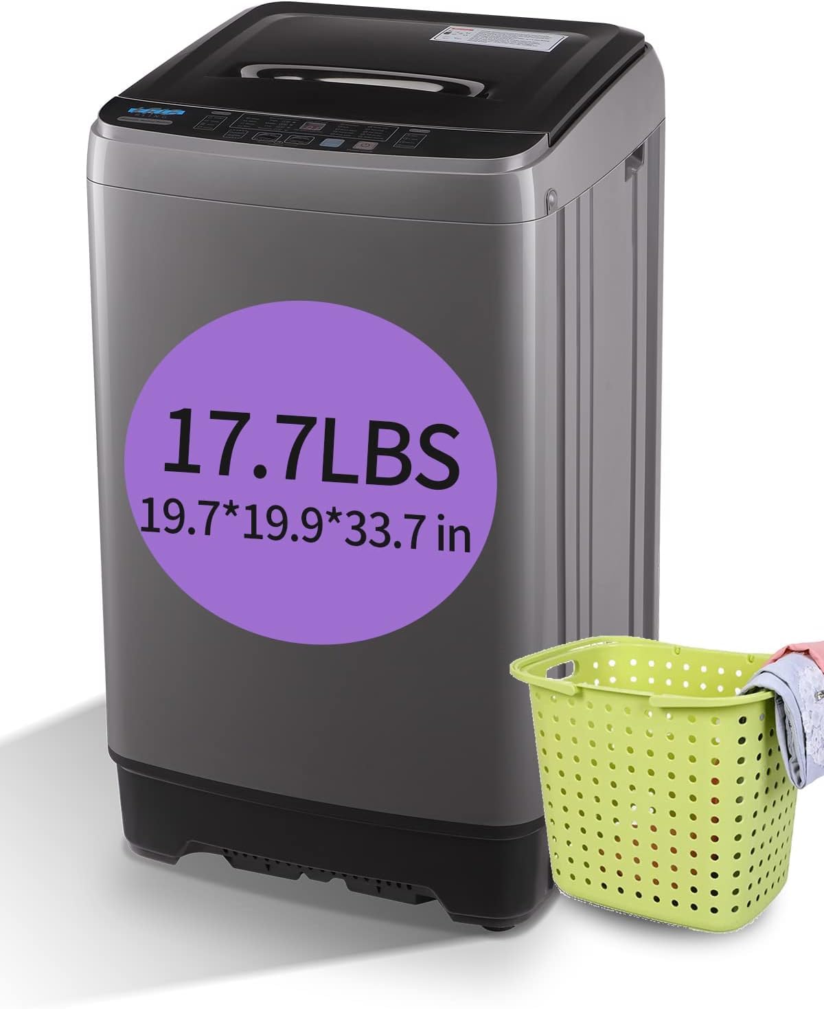 Full-Automatic Compact Washing Machine with Drain Pump - 17.7 lbs Capacity, 10 Wash Programs & 8 Water Levels - Perfect for Apartments, Dorms, RVs, Camping & Small Spaces - Energy Efficient Portable Washer (Grey)