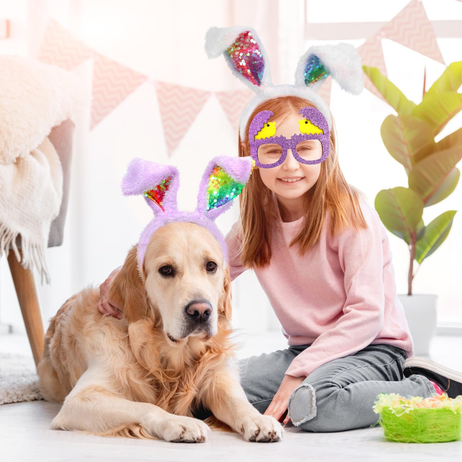 Halovin 18PCS Easter Bunny Headbands & Glasses Set - Cute Rabbit Ears & Chick Egg Hair Accessories for Kids & Adults - Perfect for Easter Party Decorations, Photo Booth Props & Spring Festival Celebrations