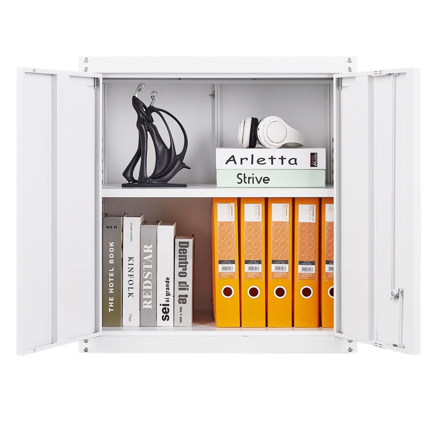 Metal Wall Storage Cabinet with Shelves & Locking Doors - Heavy Duty Steel Tool Cabinet for Garage, Home Office & Kitchen Organization - White (Perfect for Workshop Tools, Pantry Supplies & Home Office Files)