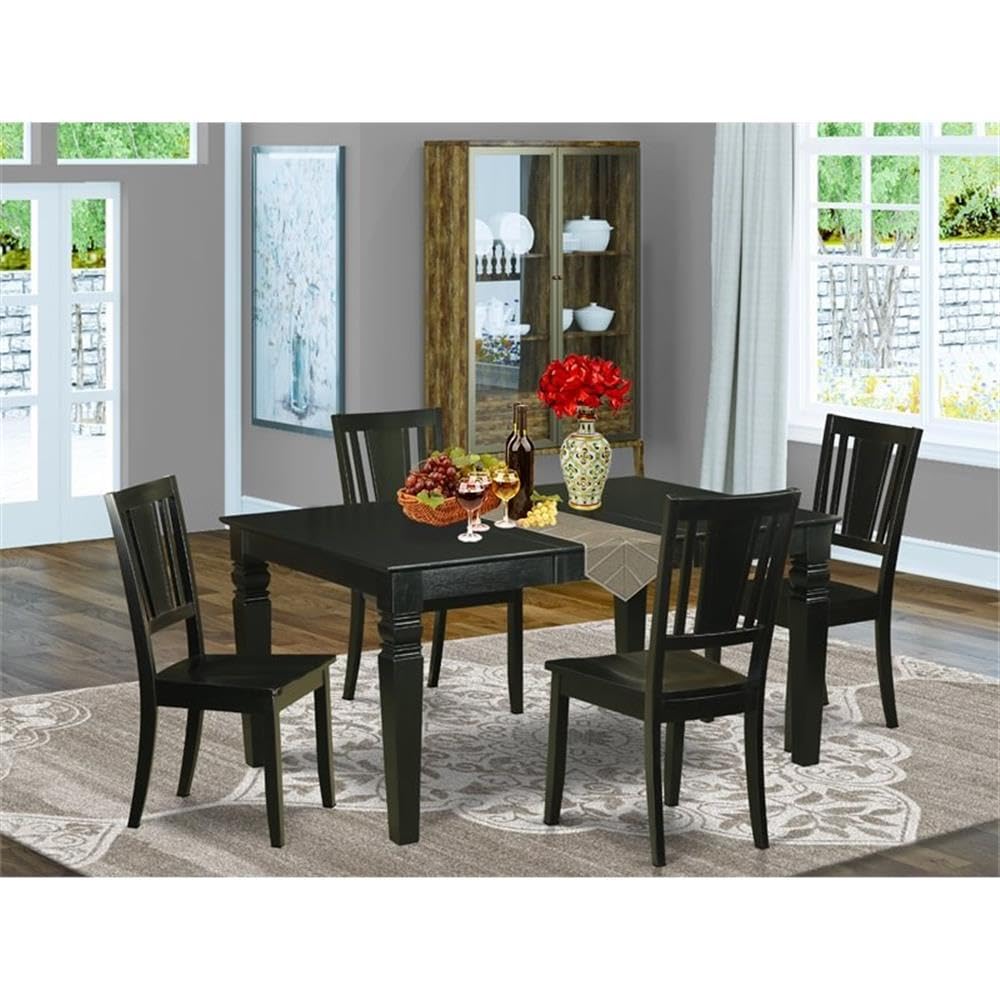 East West Furniture 5-Piece Dining Set with Butterfly Leaf Table & 4 Chairs, 42x60 Inch, Black - Perfect for Small Kitchens, Breakfast Nooks & Compact Dining Spaces