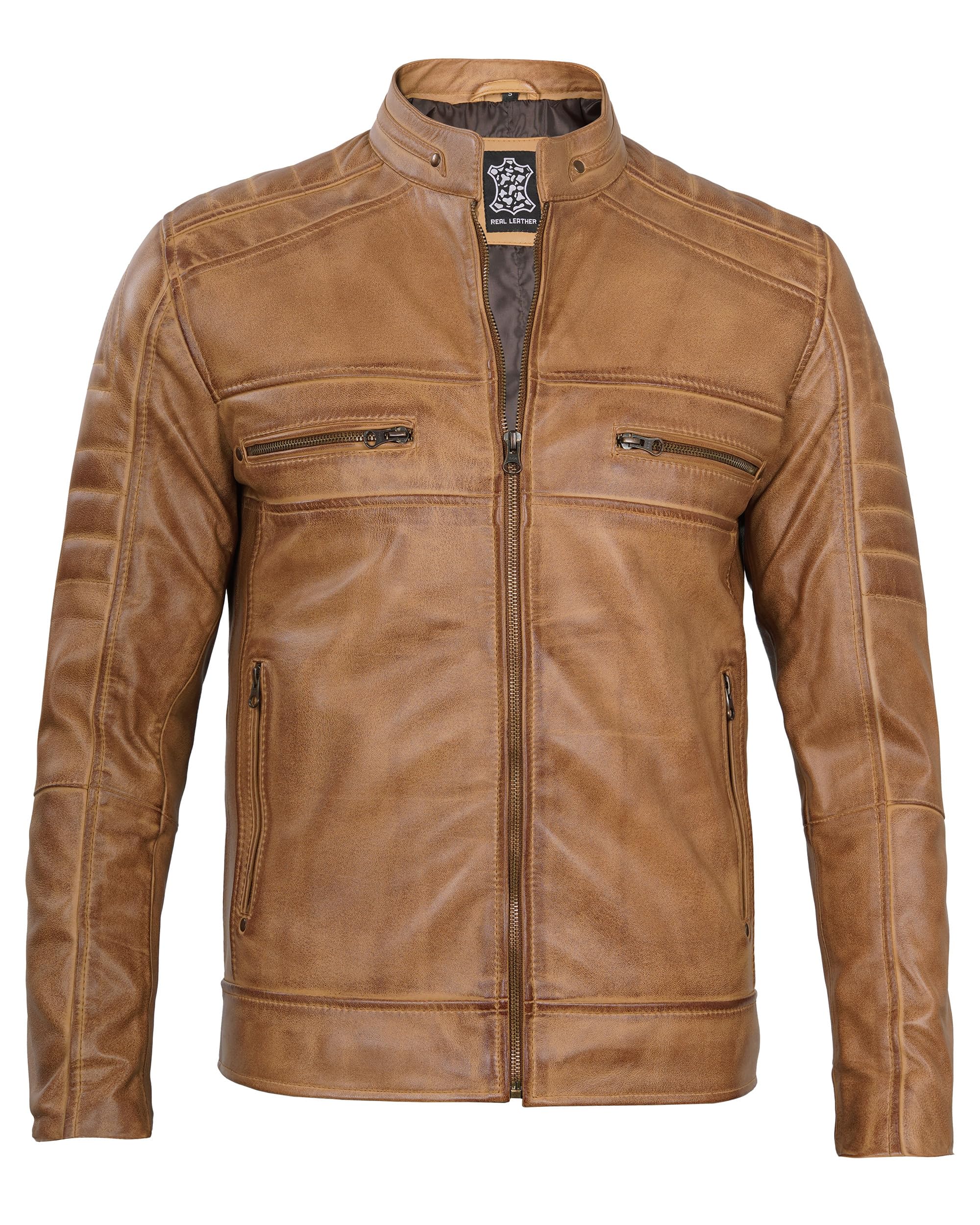 Decrum Men's Real Lambskin Leather Jacket - Stylish Cafe Racer Motorcycle Jacket for Men | Perfect for Riding, Casual Wear & Fashion Outfits
