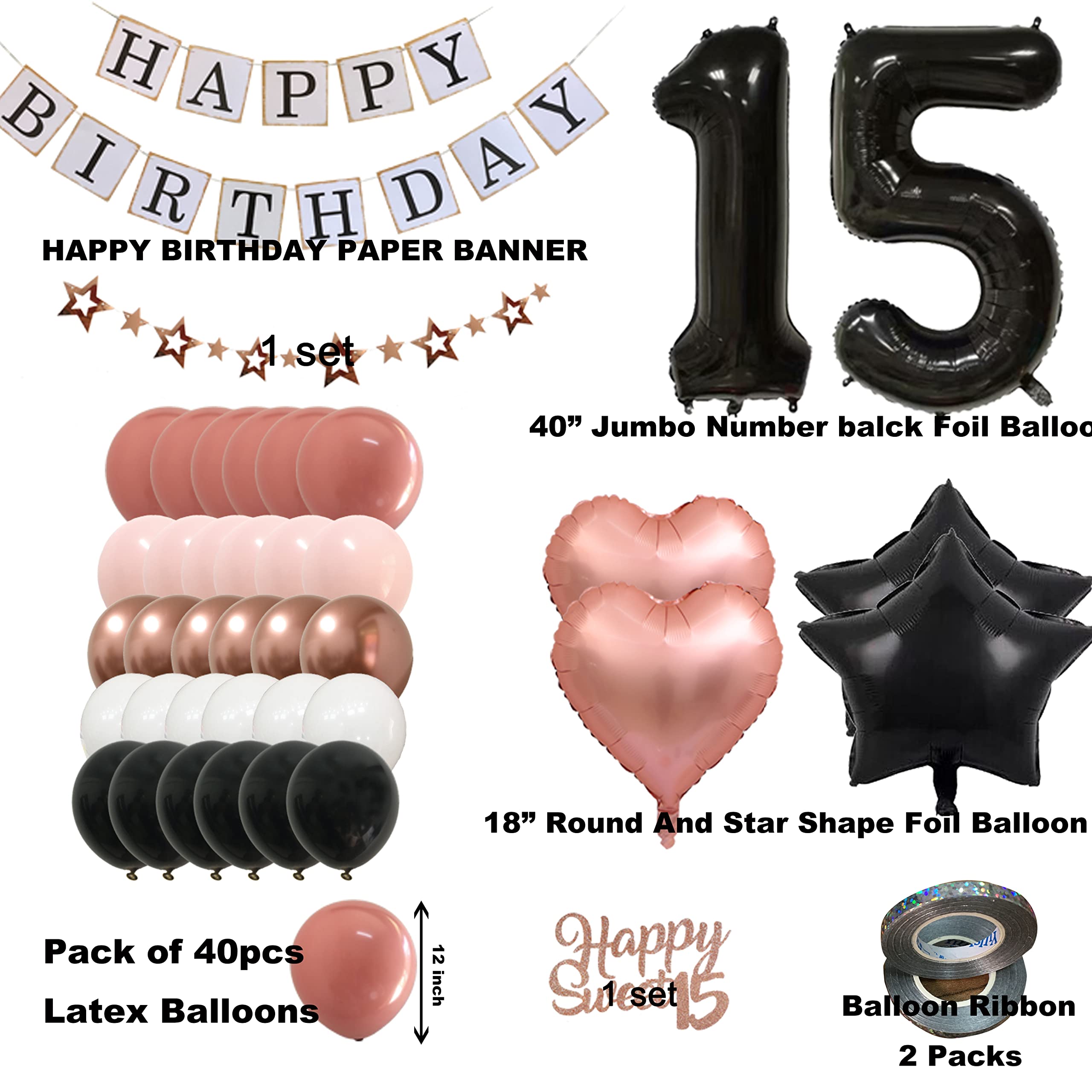 Rose Gold Sweet 15 Birthday Party Decorations for Girls - Quinceañera & Mis Quince Años Party Supplies with Cake Topper, Balloons & Banner (Dusty Rose) | Perfect for 15th Birthday Celebrations, Quinceañera Parties & Milestone Decorations