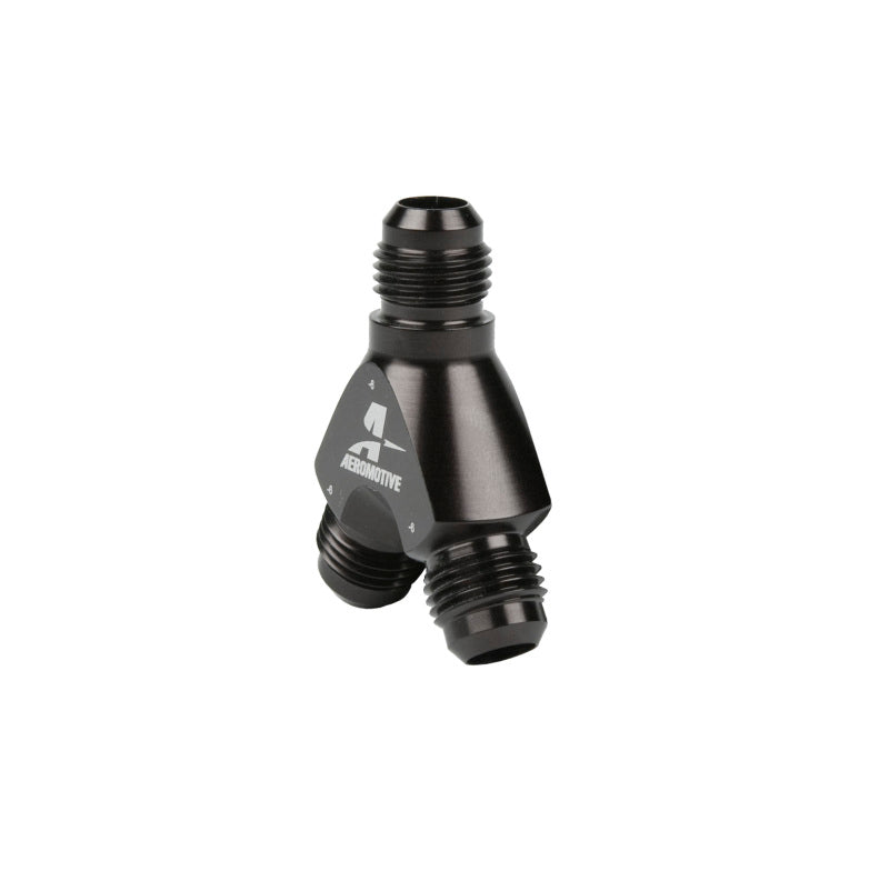Aeromotive Y Block AN 06 Fuel Line Fitting - 2x AN 06 Ports for High Performance Fuel Systems | Perfect for Racing, Automotive Upgrades & Custom Fuel Line Installations