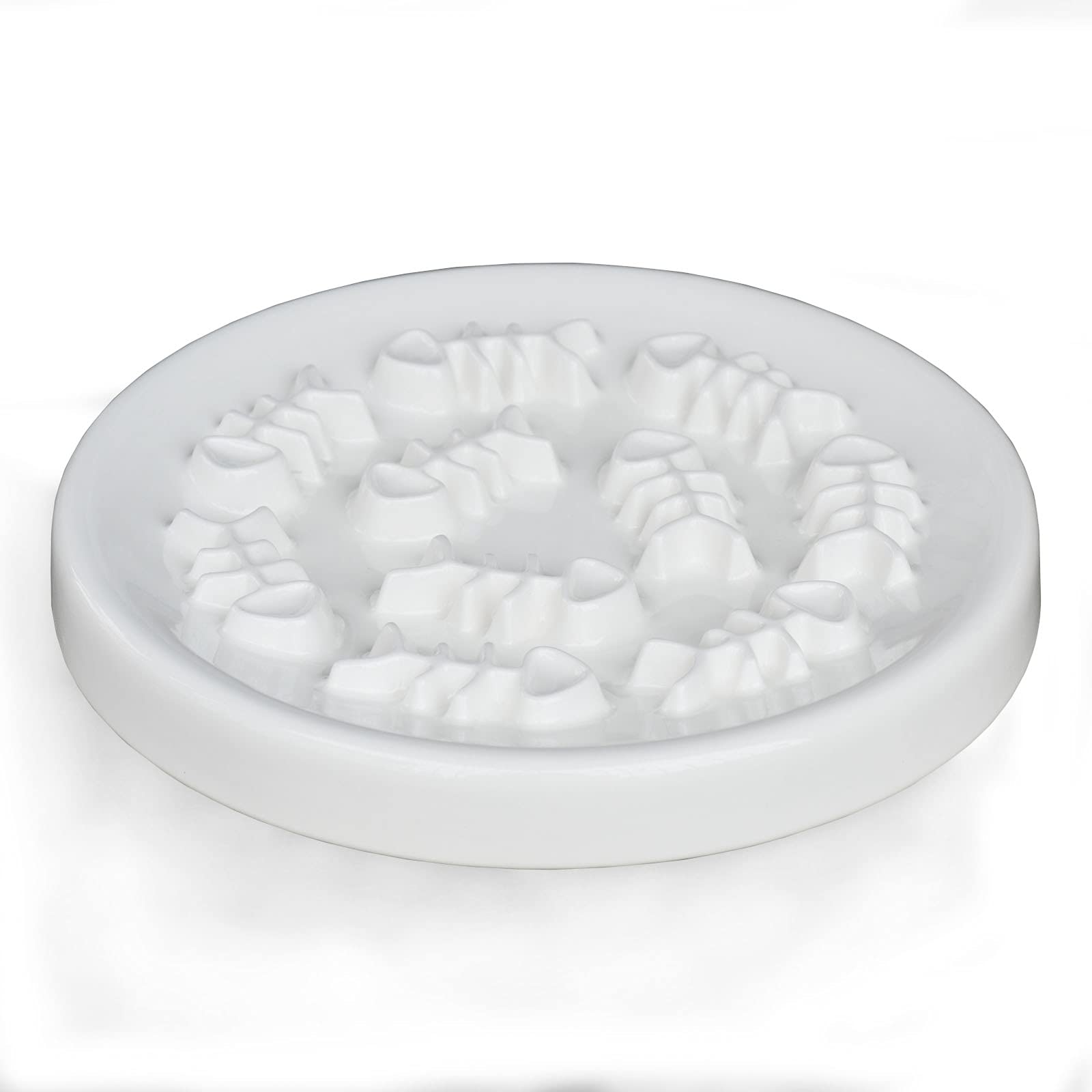 Ceramic Slow Feeder Cat Bowl - Interactive Puzzle Design for Healthy Eating, Bloat Prevention - Fun Feeding Solution for Cats & Small Dogs (Fish Bone Design) - Perfect for Mealtime Enrichment and Portion Control